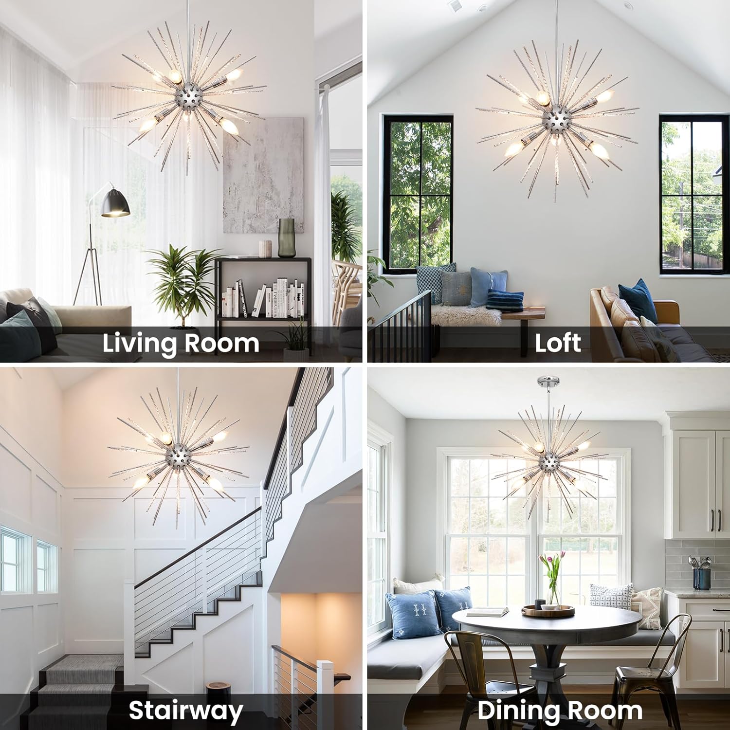 42" Extra Large Sputnik Chandeliers 6 Light Modern Globe Starburst Firework Ceiling Light Fixture - Chandeliers Firework Globe Ceiling Fixture for Living Room Entryway Dining Bedroom Hallway Stairway