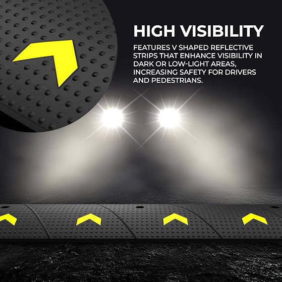 1 Meter Speed Ramp Hight 6 cm - Black | Reflective Traffic Safety Speed Ramp with 2 Channel Cable Protector | Heavy Duty Cable Protector | Non-Slip Speed Deceleration Hump with Screw and Anchor