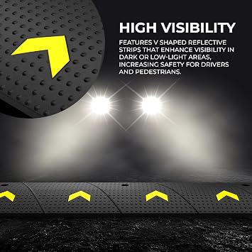 1 Meter Speed Ramp Hight 6 cm - Black | Reflective Traffic Safety Speed Ramp with 2 Channel Cable Protector | Heavy Duty Cable Protector | Non-Slip Speed Deceleration Hump with Screw and Anchor
