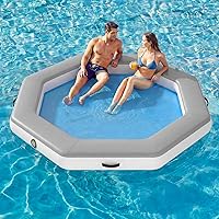 Vista 11 de Round Inflatable Floating Dock, Sunchill Float Ring, Hammock Tanning Pool with Woven Fabric, Manual Pump for 1-2 Min Quick Inflate/Deflate, Fits