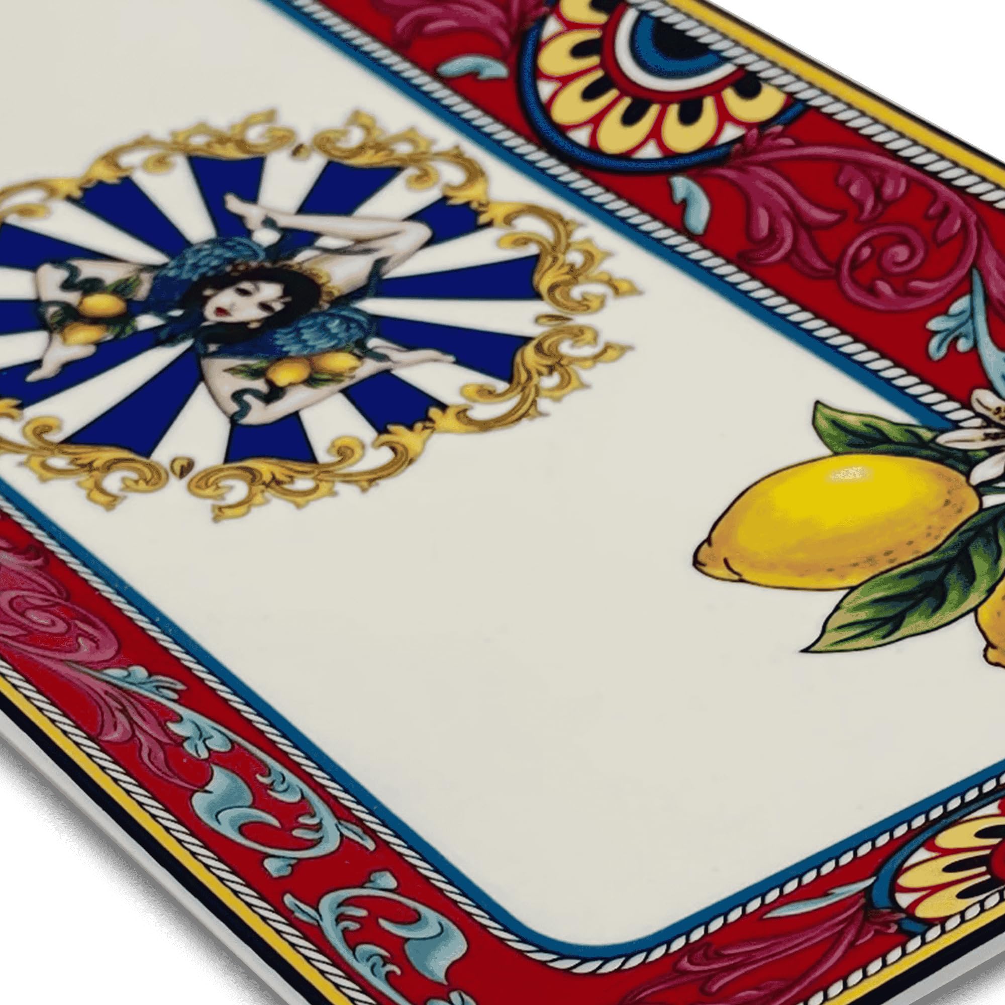 DIVINA Italian Design Prostokątny talerz ceramiczny Trinacria, 30,5 cm, śródziemnomorski styl sycylijski, do przystawek i przekąsek - SF170