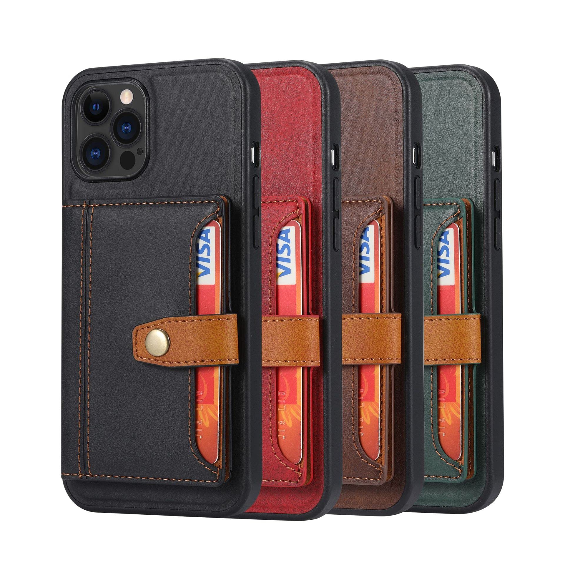 Skórzane etui do iPhone 14 Pro Max/14 Plus/14 Pro/14, smukłe etui ochronne, magnetyczne etui z klapką 2 w 1 z kieszenią na karty, brązowe, 35 cm