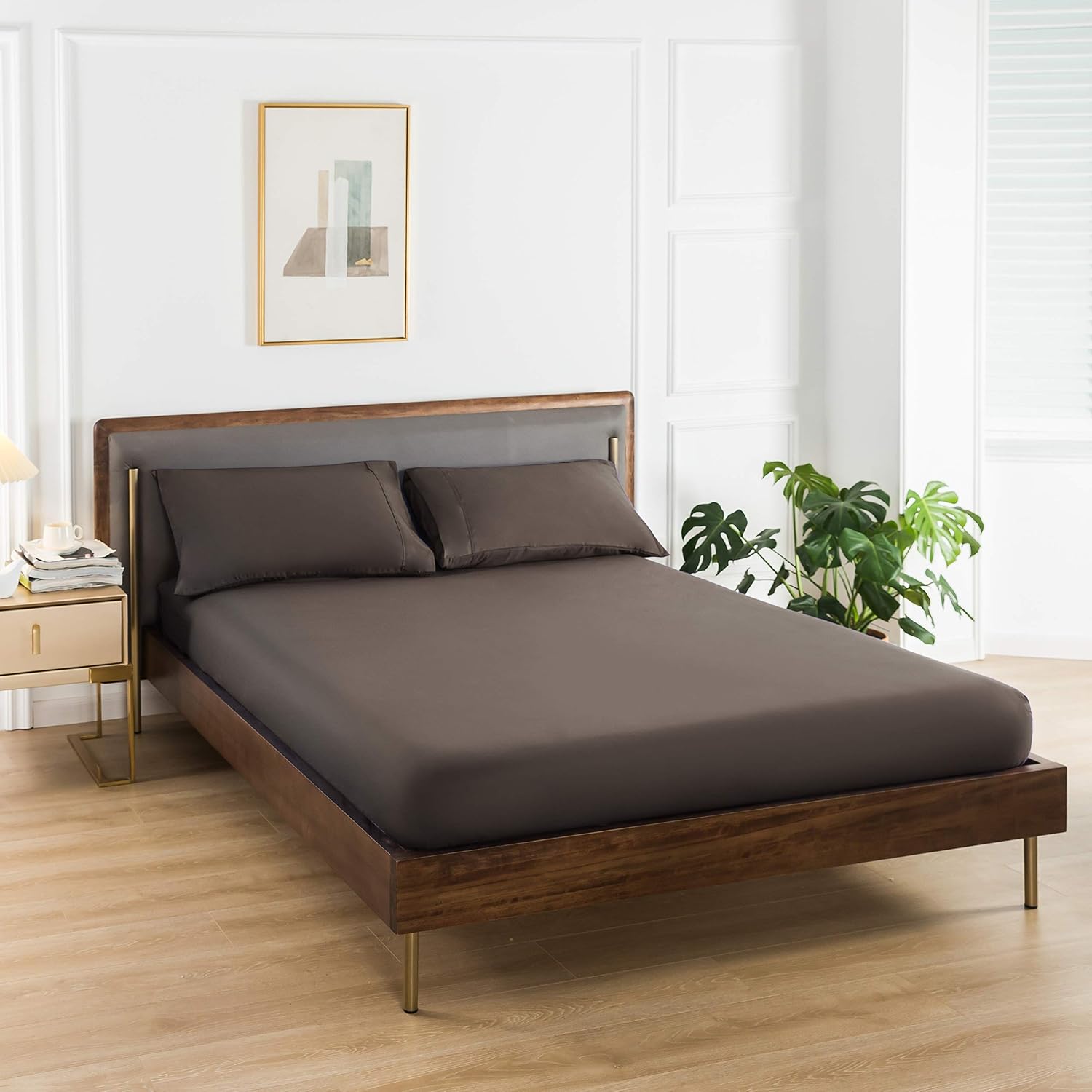 Mohap Bed Sheet Set Full Size Coffee 4 Pieces Double Brushed Microfiber Soft Breathable and Fade Resistant
