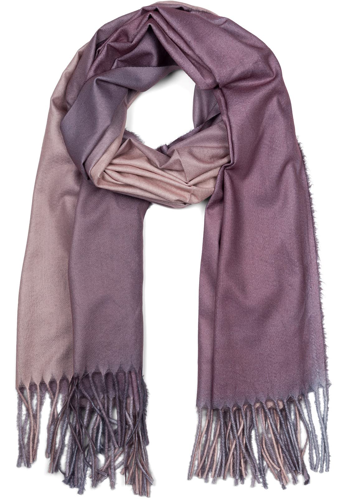 Stylebreaker Women's Beige-Purple Scarf With 2-Colour Gradient And Fringes, Warm Winter Stole Multi-Coloured, Ombré Look, 01017147, Colour: