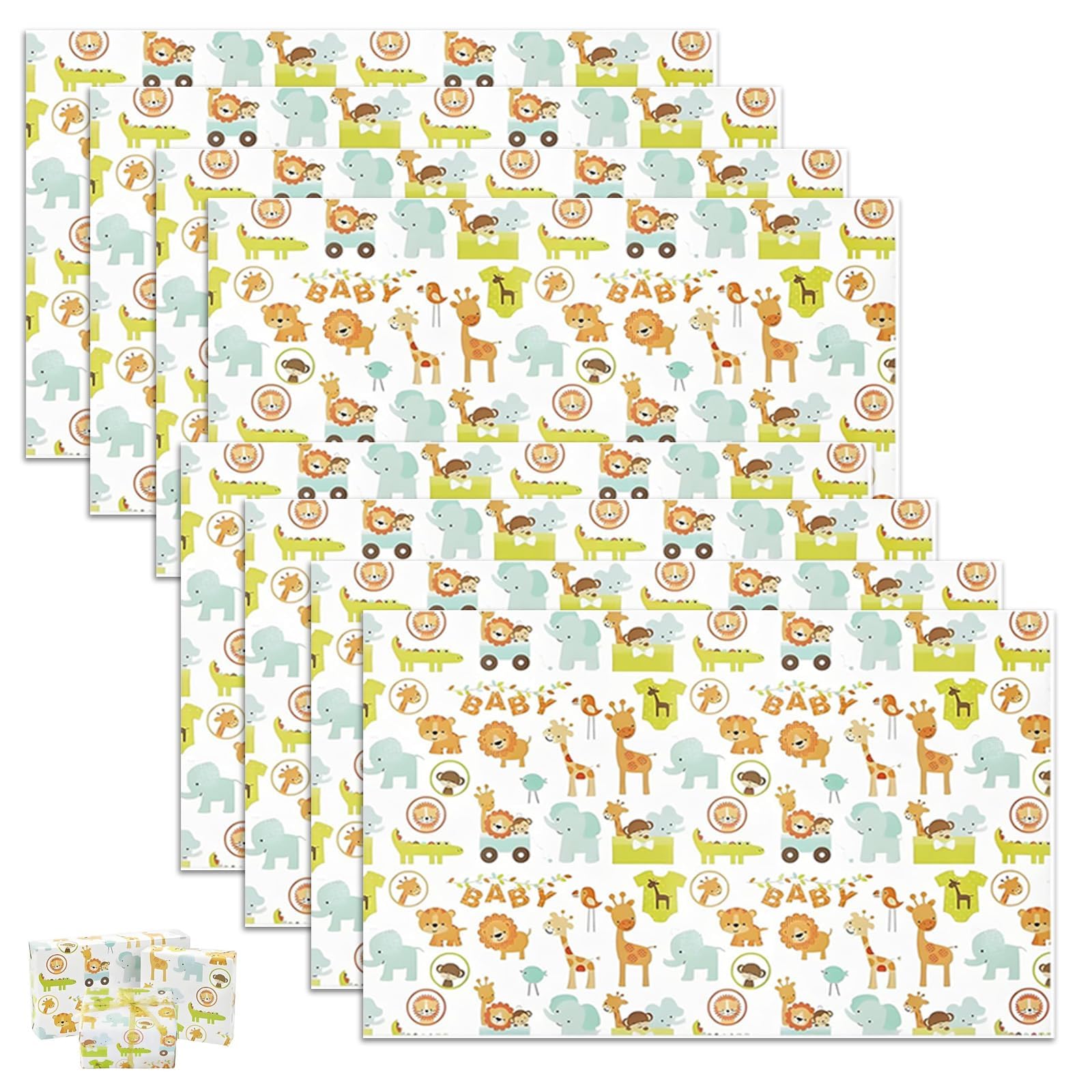 8 Sheets Baby Wrapping Paper, 75×52cm Baby Shower Wrapping Paper for Boys and Girls Birthday Baptism Newborn Gift Wrappings Papers Babys Boy Wrappings Papering (Gift Wrap Papers)