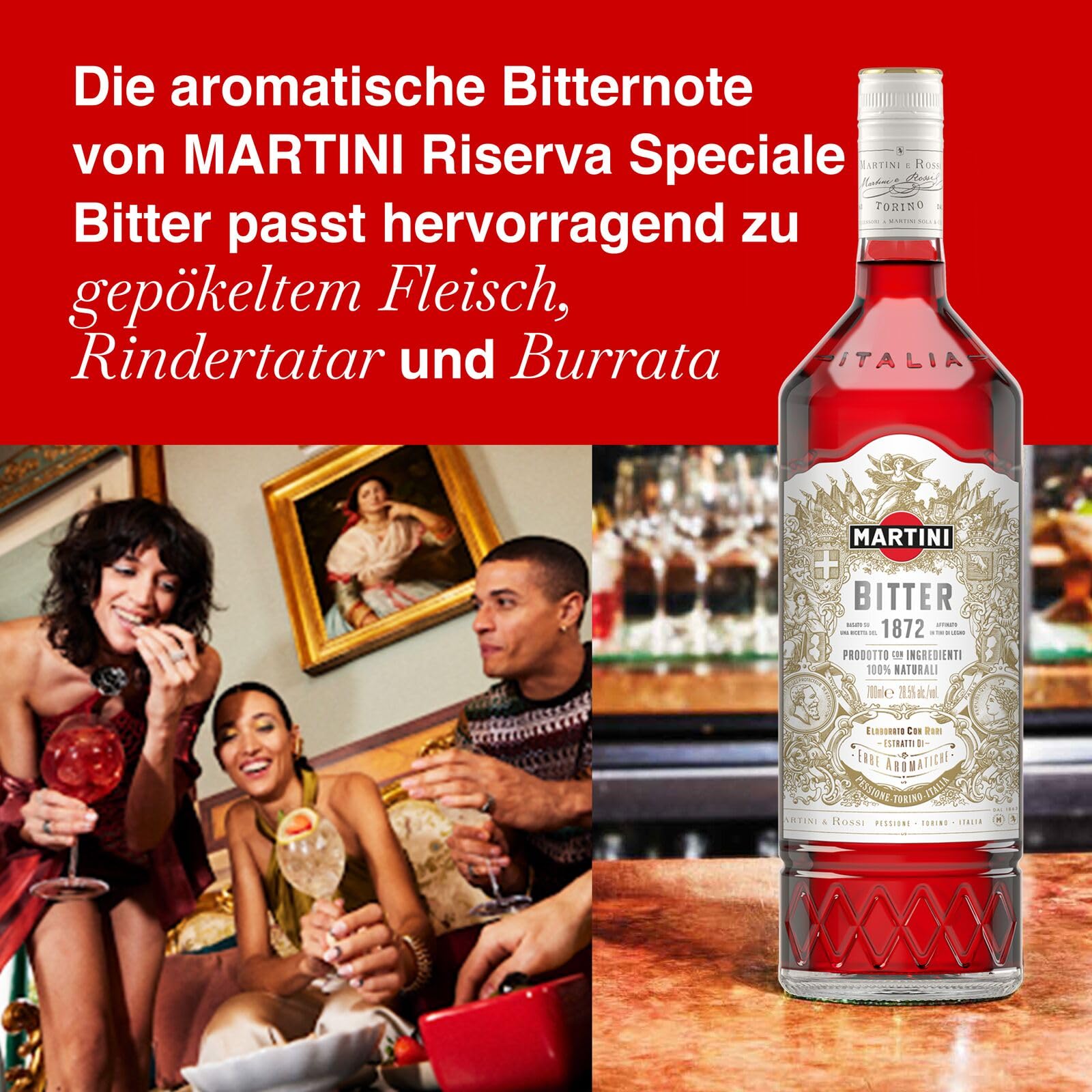 MARTINI Riserva Speciale Bitter Aperitif, Likör angereichert mit drei seltenen Botanicals, 28,5% vol., 70cl / 700ml