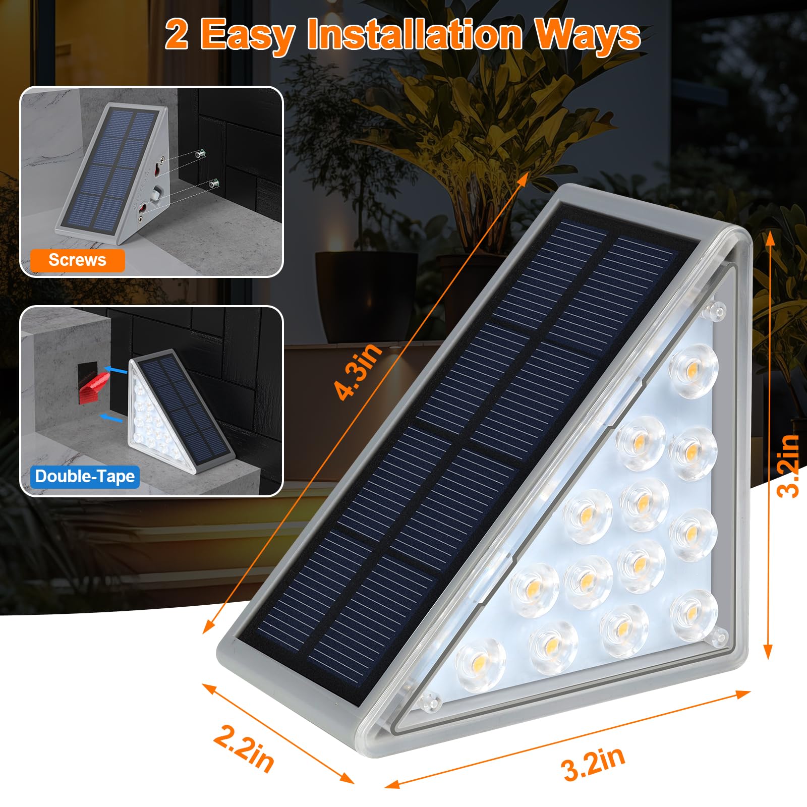 Solar-Stufenleuchten für den Außenbereich, wasserdicht, IP67, 8 Stück, Solar-Treppenlichter, LED-Außenstufenleuchten Dekor für Treppe, Deck, Vordertritt, Terrasse, Garten