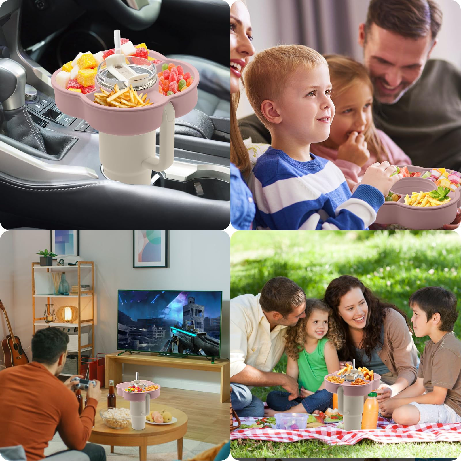 Zonyee Snack Bowl with Lid for Stanley 40oz Tumbler with Handle, Silicone Reusable Snack Tray Snack Ring for Stanley Cup Accessories,