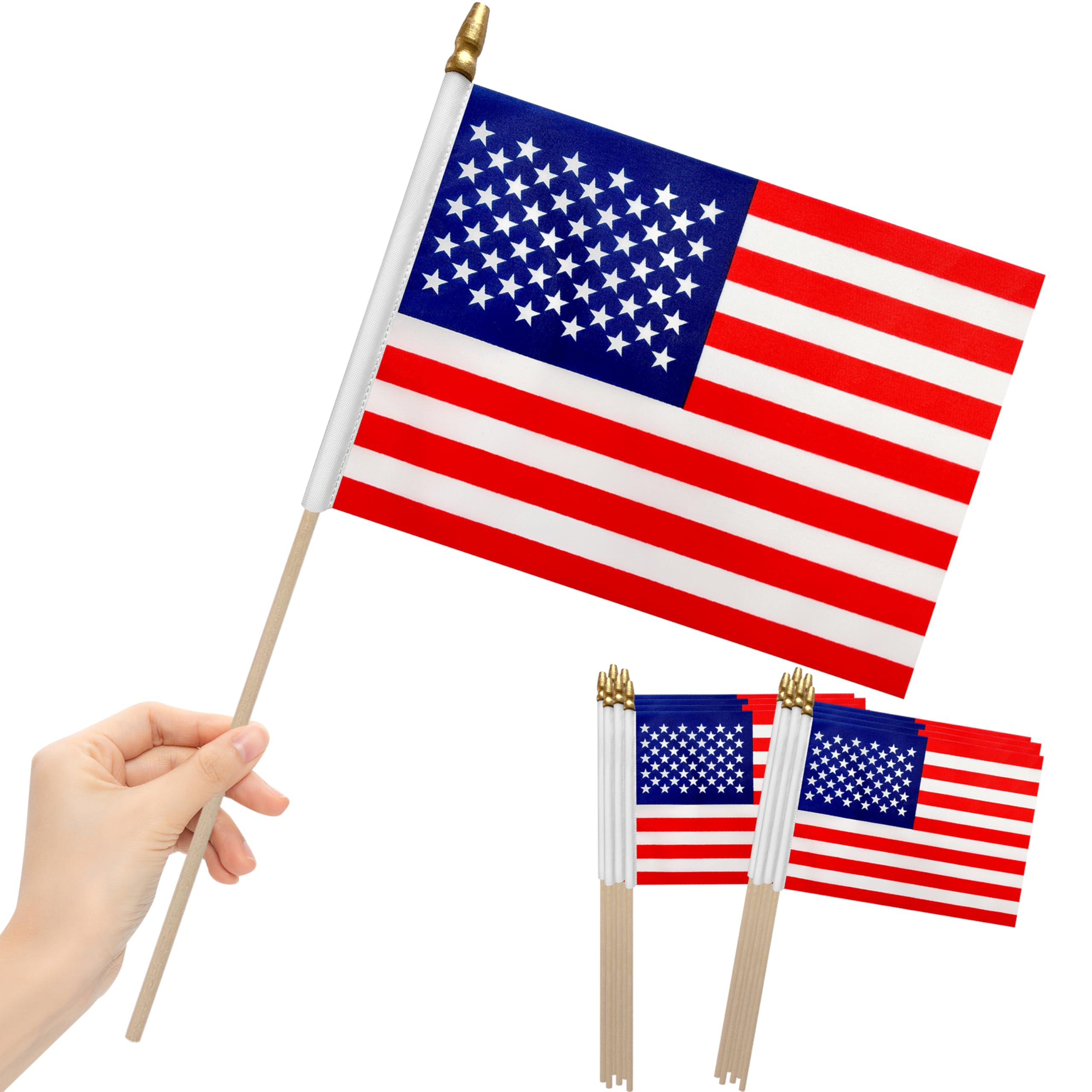 LoveVC 12Pcs 8×12 Inch Small American Flags on Stick Mini USA Flags US Handheld Flag for Outside,Veterans Day Memorial Day 4th of July Independence Day Decorations