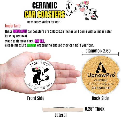 Miniatura 8 de Posavasos de vaca para portavasos  Paquete de 2 bonitos accesorios de automóvil con estampado de vaca para mujeres, divertida decoración de cosas de