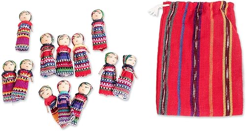 Novica - Muñecas de Guatemala con bolsa de almacenamiento de algodón, 2.5in, "The Worry Doll Gang" (juego de 12) Novica - Muñecas de Guatemala con bolsa de almacenamiento de algodón, 2.5in, "The Worry Doll Gang" (juego de 12)