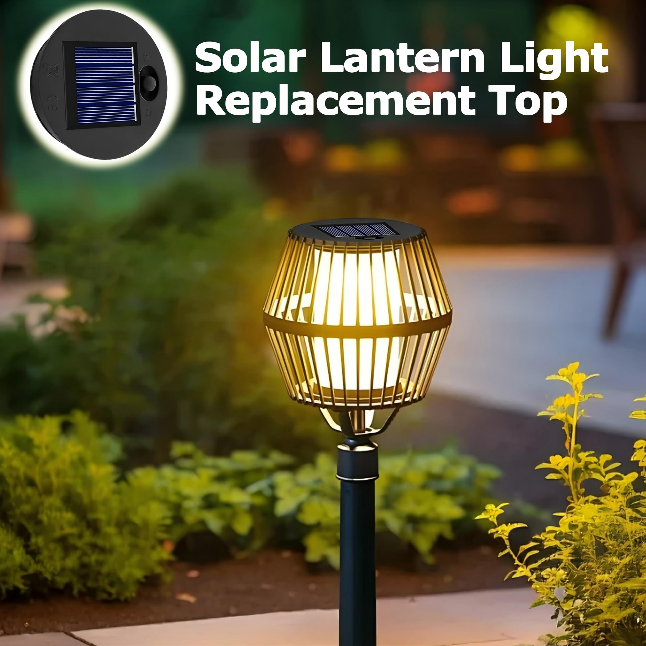 Repuesto Luz Solar LED 7cm para Farolillo Exterior, Luz Cálida, 1.2V 600mAh, IP44 Lámpara Solar para Linterna de Jardín Exterior, Parte Superior de Repuesto Luces Solares, 4 piezas