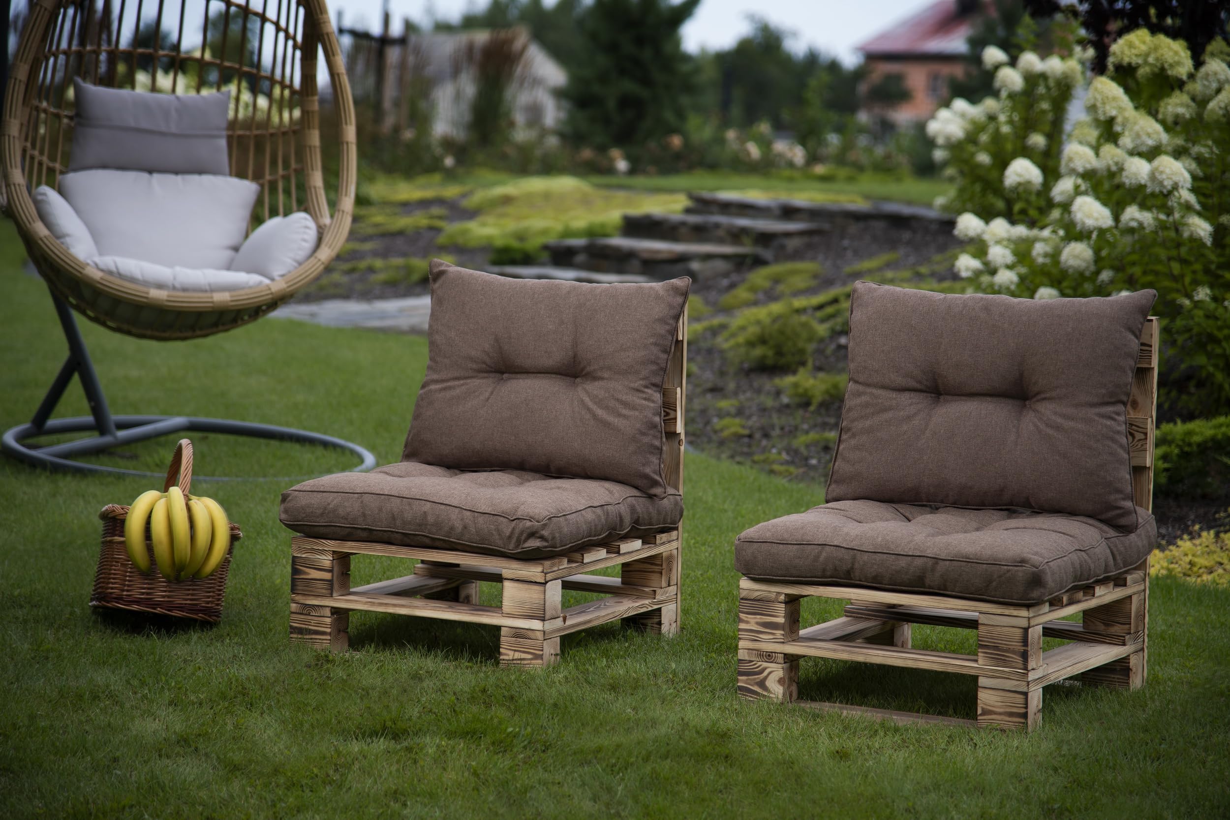 sunnypillow Cuscino Impermeabile per Mobili da Giardino in Rattan - Resistente ai Raggi UV - per Interni ed Esterni - Comoda Spalliera 50x40x12 cm - Marrone
