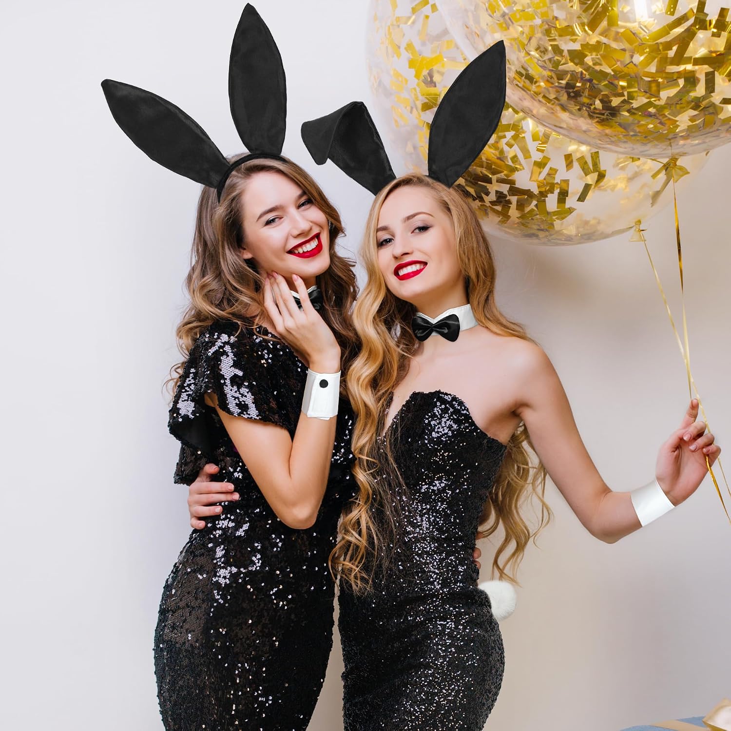 U-Goforst 5PCS Bunny Costume Adult, Black Bunny Ears Headband Halloween Set