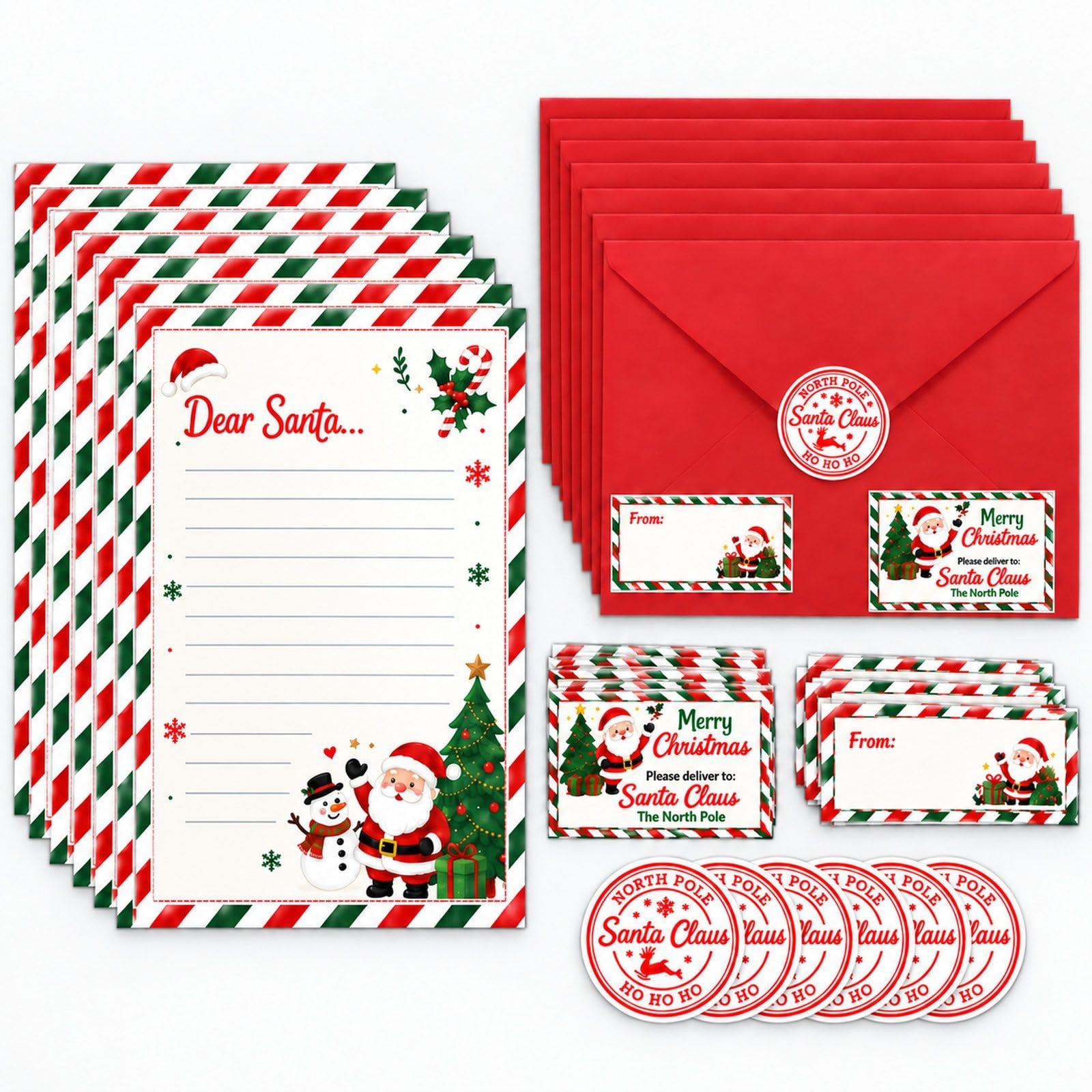 24 Piece Christmas Letter to Santa Kit, Dear Santa Letter Set with Stickers