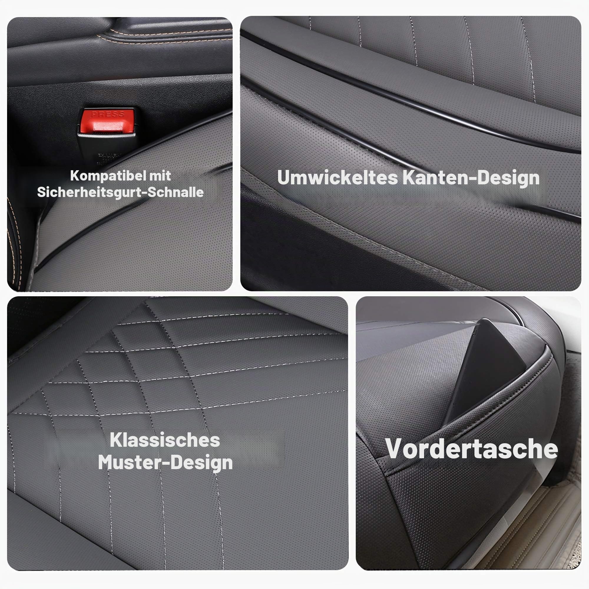 kingphenix Premium-PU-Autositzbezug, Vordersitzschutz, funktioniert mit 95% Aller Fahrzeuge, gepolstert, rutschfest, vollständige Umwicklungskante, Maße: 53,3 x 51,8 cm, 1 Stück (grau)