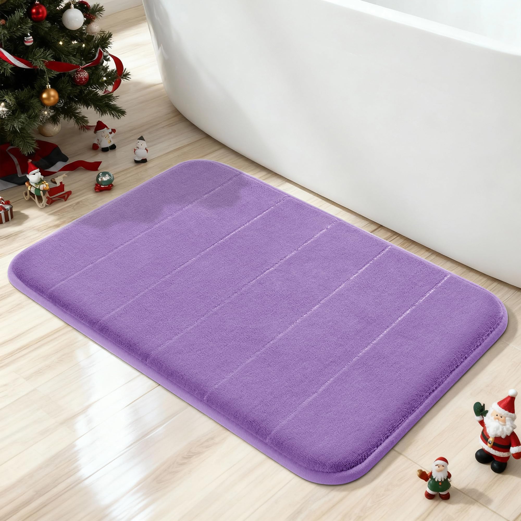 Yimobra Memory Foam Bath Mat, Super Soft Absorbent Bathroom Rug Non Slip 24x17 Inch, Quick Dry, Machine Washable Floor Carpet for Tub Shower, Home Decor Accessories, Lavender