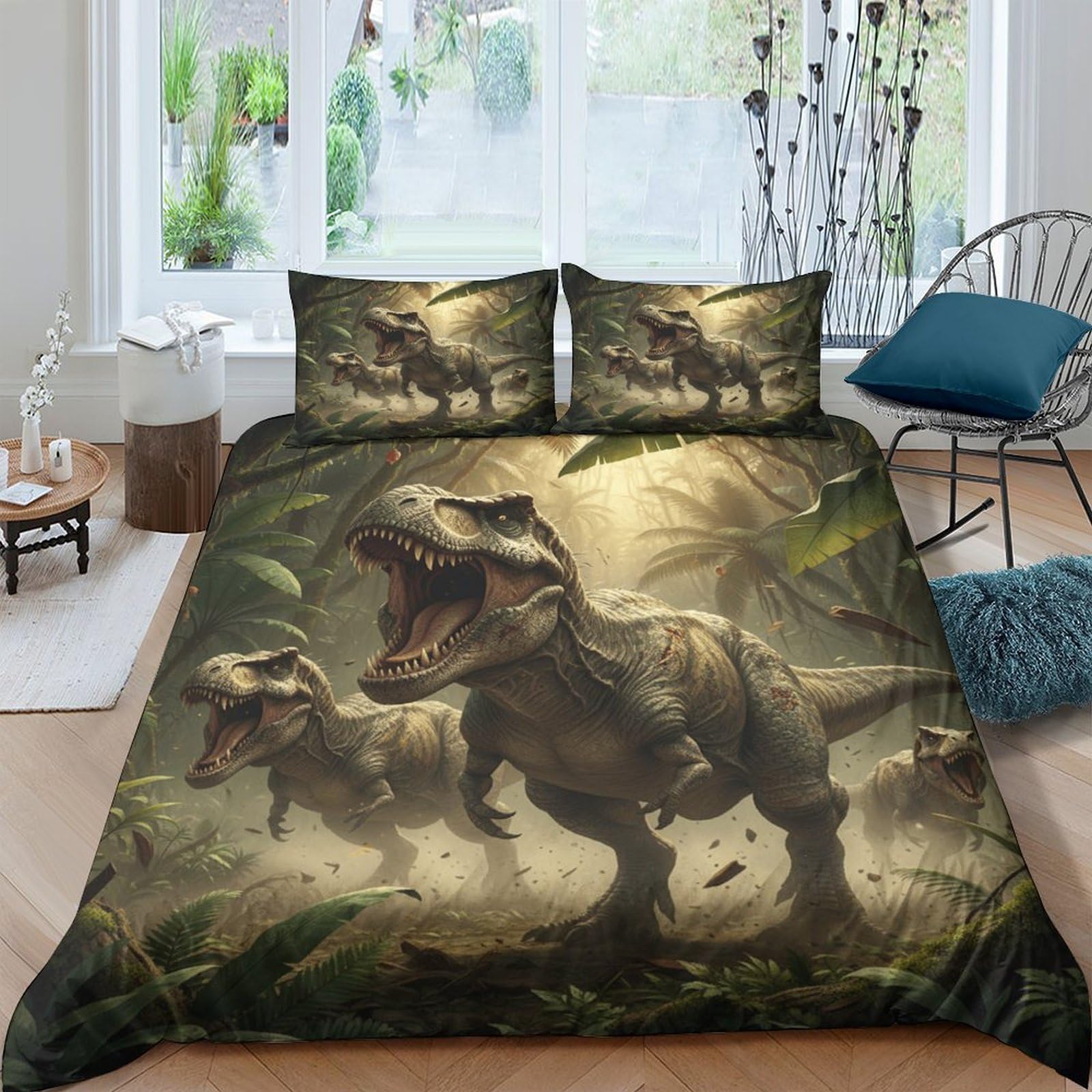 Ctjqhvkz Style-9 3D Printed Dinosaur Jungle Fitted Sheet Microfiber Soft Breathable T Rex Mattress Cover For Bedroom Dorm Mattress Protection Decor Single（135X200cm）