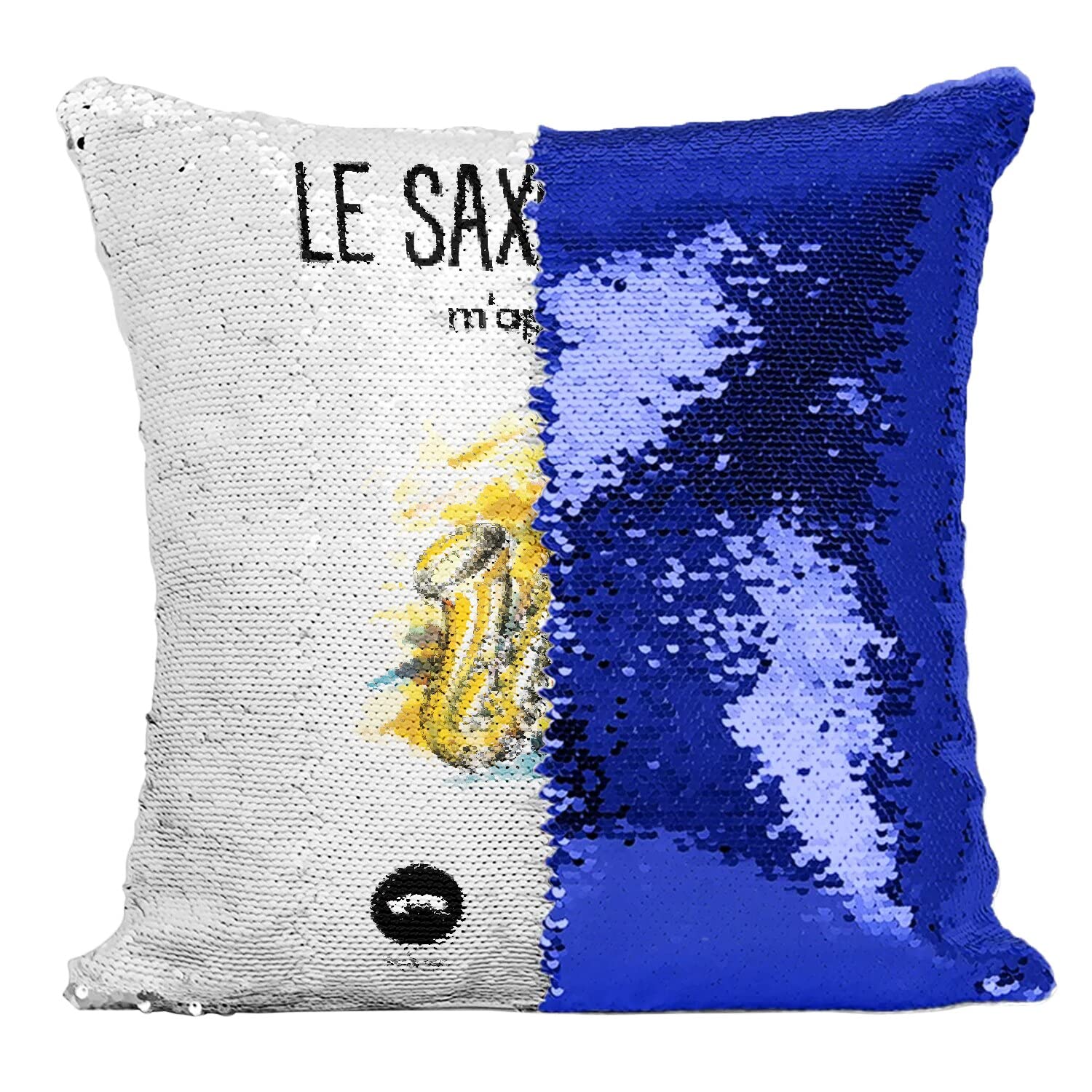 Coussin saxophone paillettes bleu Fabulous pour salon de musicien