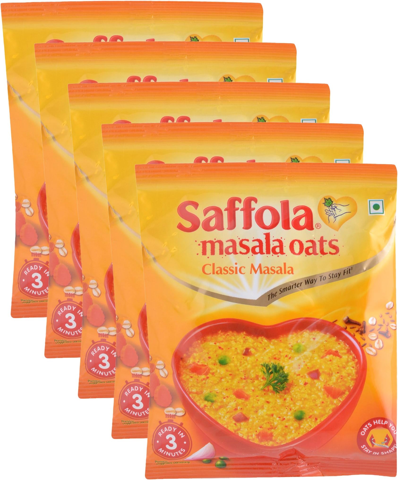 Saffola Oats Saffola Masala Oats - Classic Masala- 39 Grams - (1.37 Oz) Vegetarian Oatmeal India - Pack Of 5