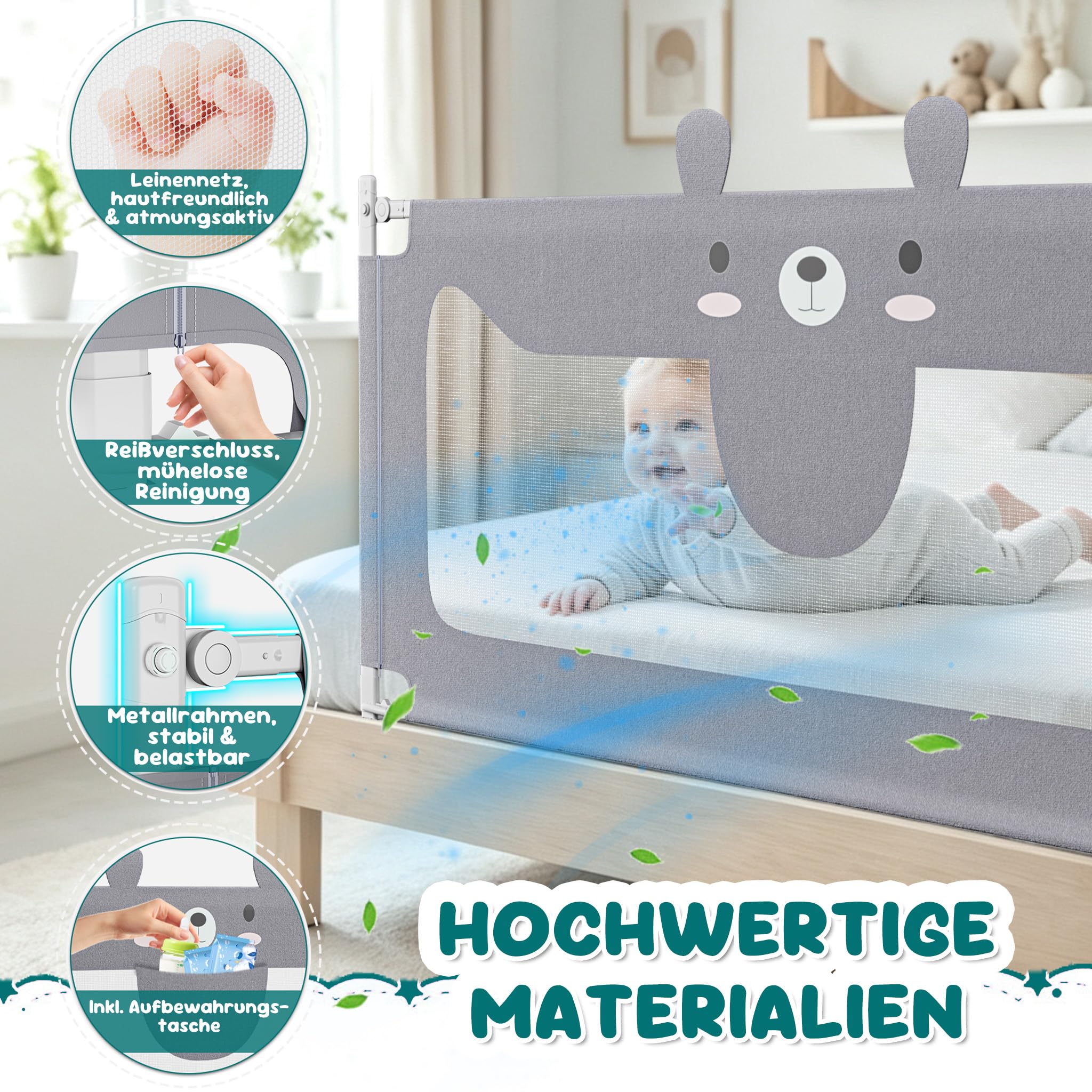 LARS360 Barrière de lit pour enfant - Réglable en hauteur - 180 cm