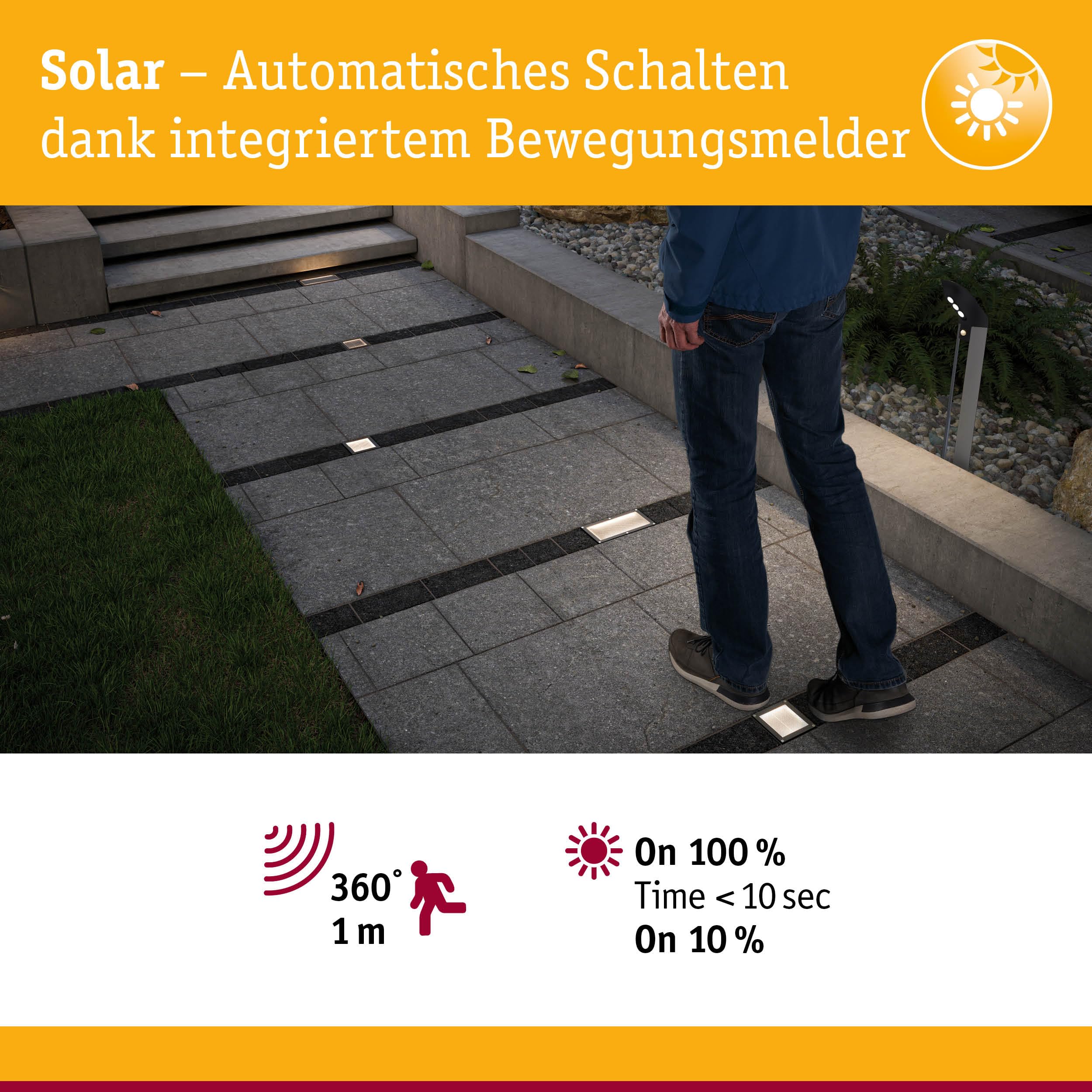 Paulmann 94239 Solar Bodeneinbauleuchte Aron LED Außenleuchte eckig incl. 1x1,5 Watt Schwarz Edelstahl, Kunststoff 3000 K Warmweiß