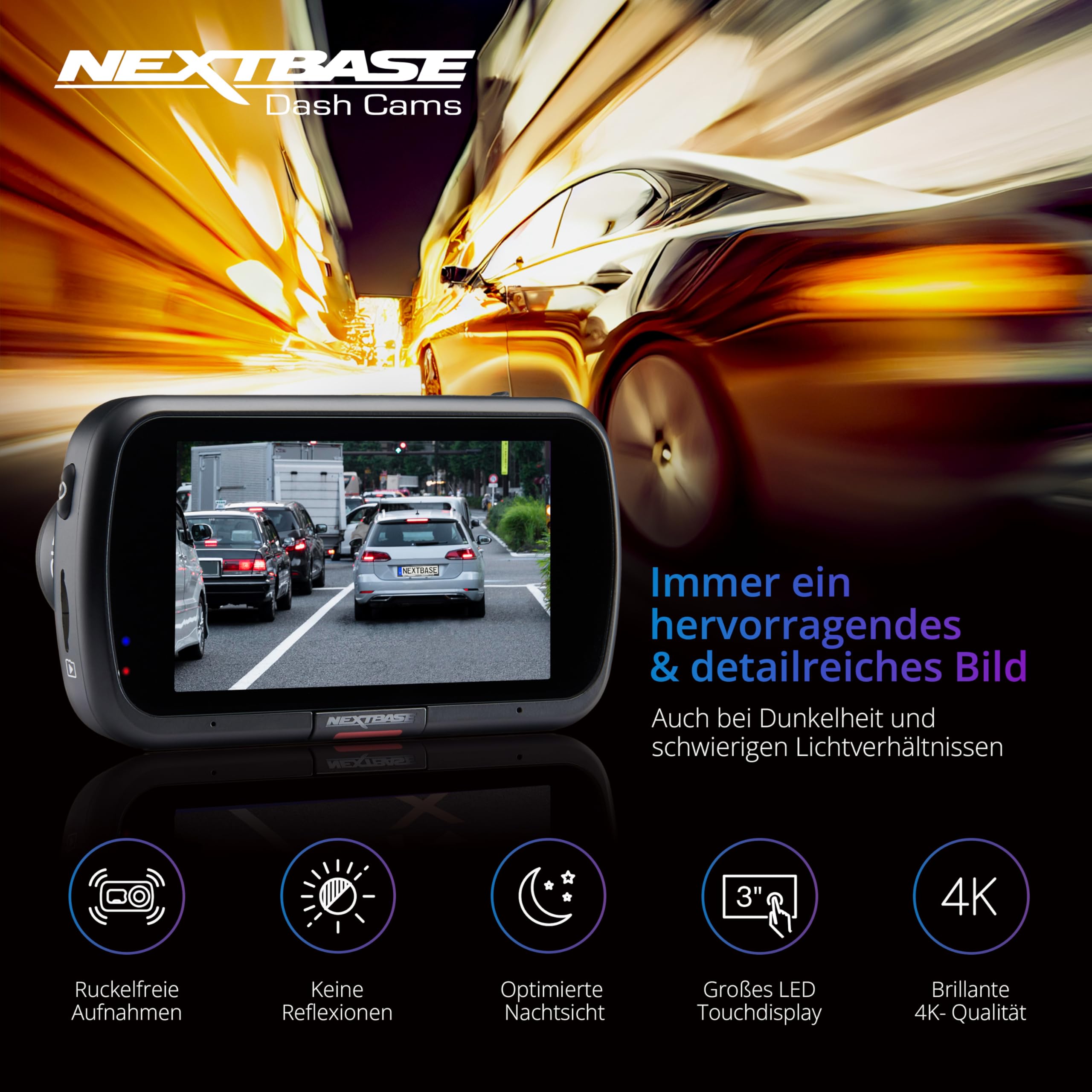 Nextbase Caméra embarquée 622GW avant + arrière 4K UHD, stabilisation d'image, What3Words, GPS & SOS d'urgence Mode stationnement