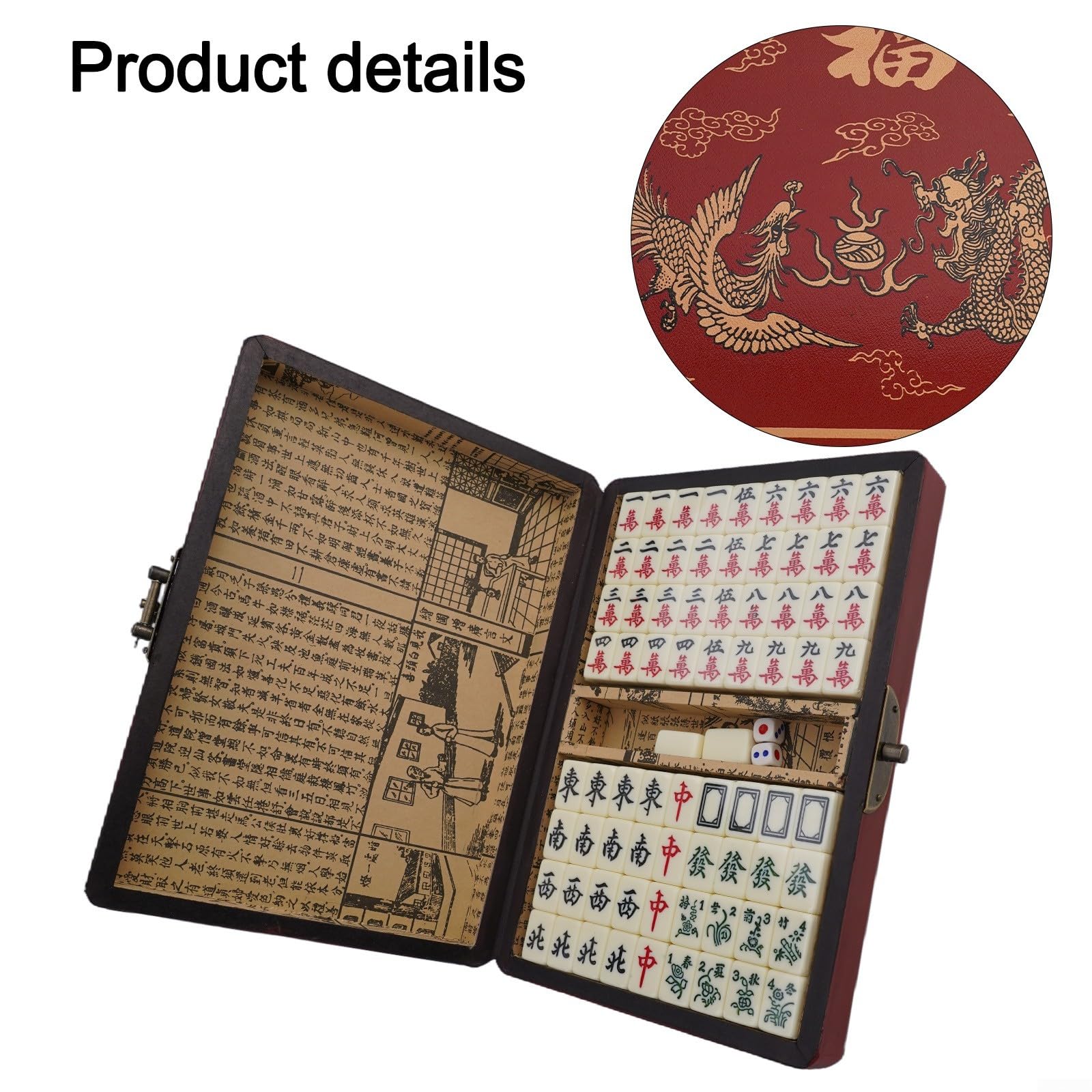 Jeu pour mahjong Portatif 144 Tuiles Mélanine Boîte Jeu pour