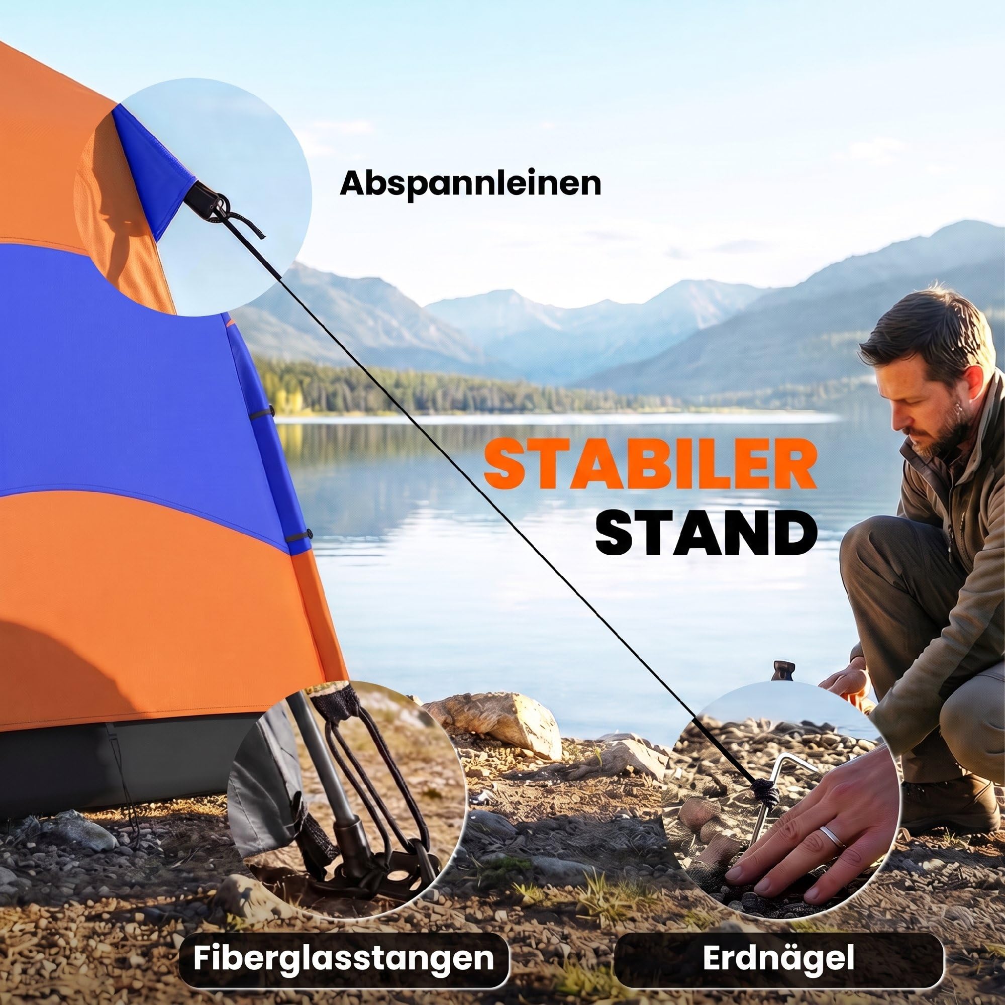 Outsunny Instant-Pop-Up-Zelt Zelt für 4 Personen, mit Bodenplane 2 Türen | Outdoor Familienzelt wasserdicht sechseckig 4 Jahreszeiten Kuppelzelt mit Moskitonetz Tragetasche Orange