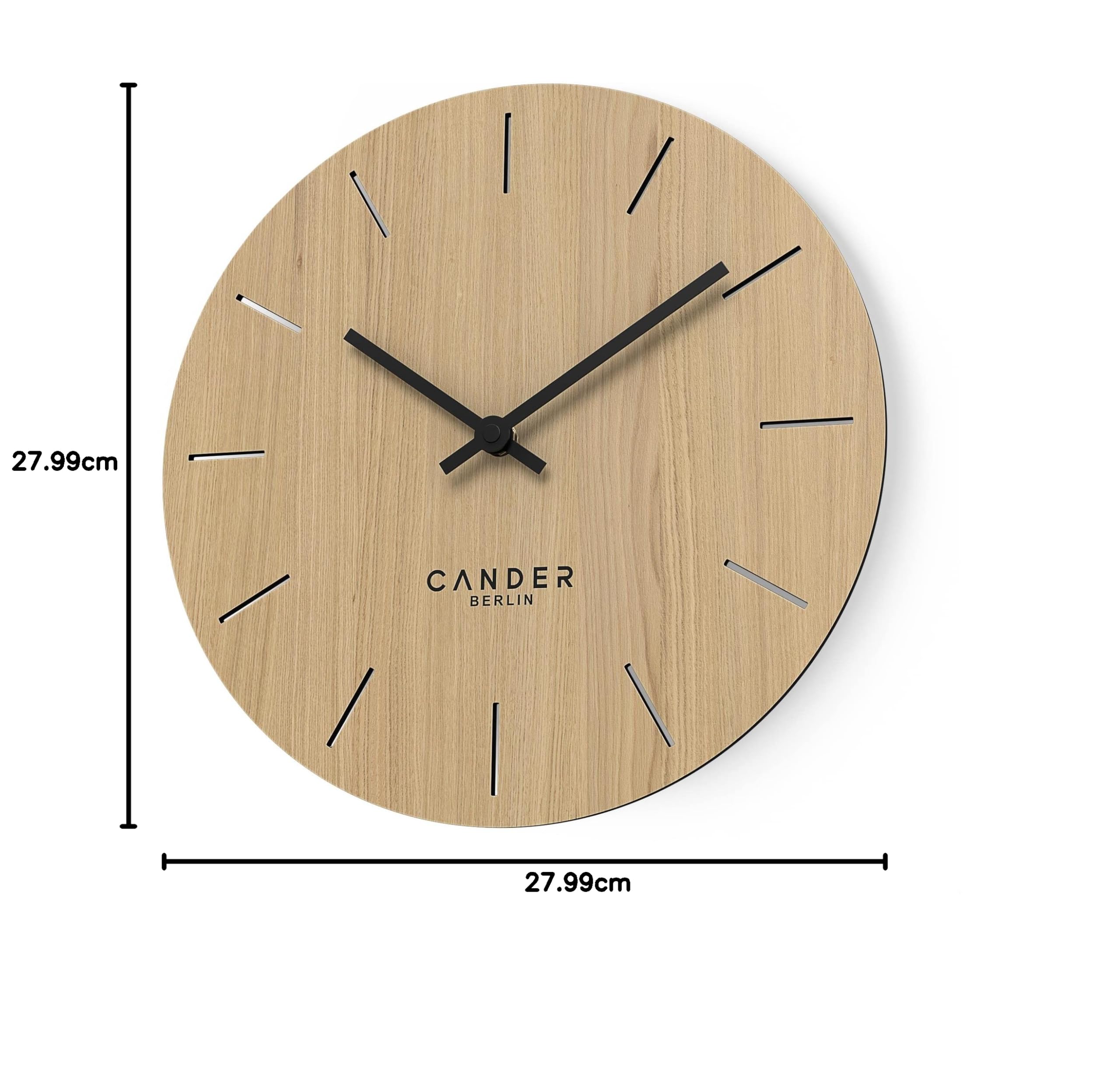 Cander Berlin MNU 2730 E - Reloj de Pared (Madera silenciosa, 28 cm), diseño de Roble Vintage sin Tic-TAC