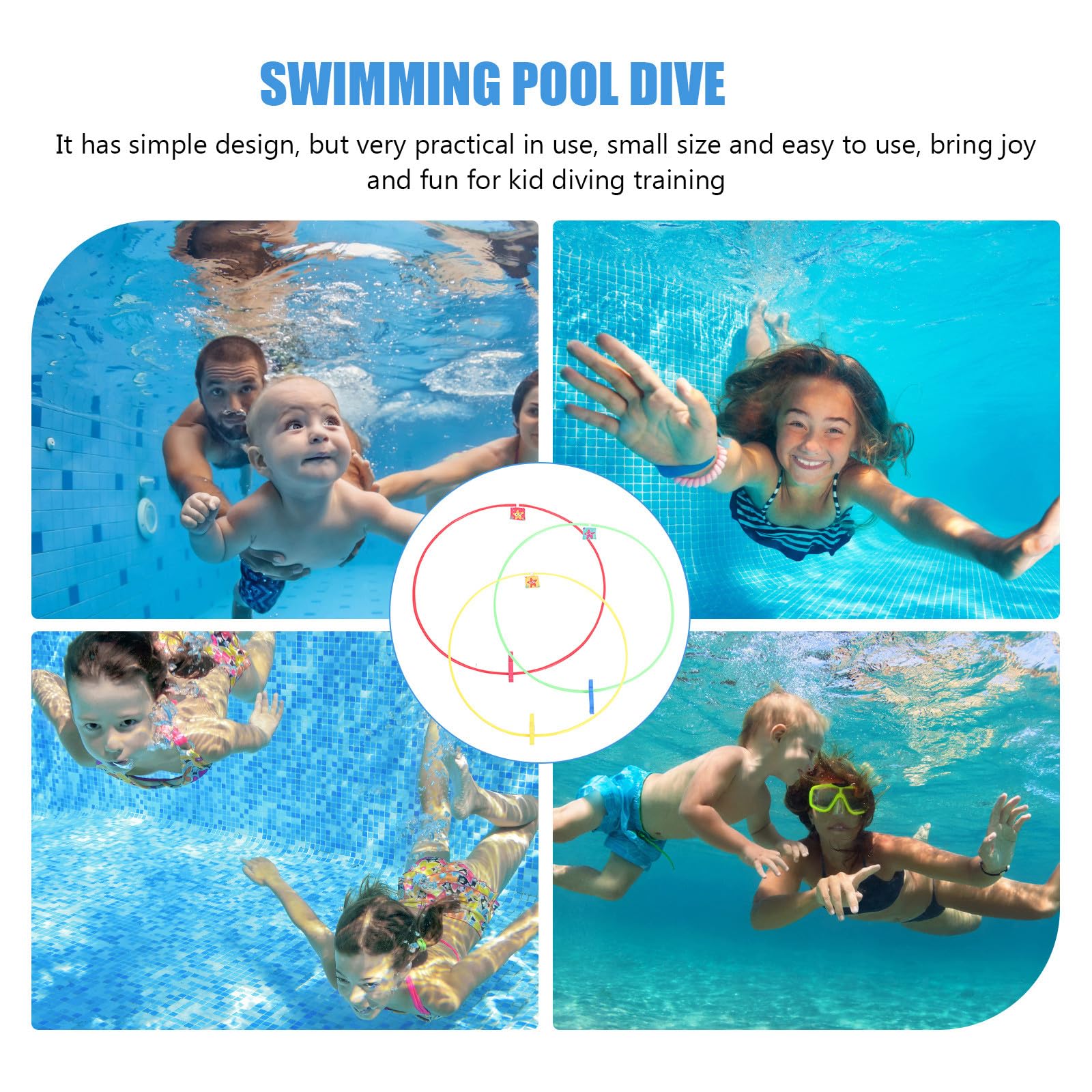 CHILDWEET 3 Pezzi Anelli da Immersione per 80 CM Giocattoli Subacquei per Piscina Cerchi Grandi per Giochi D’Acqua Estivi e Allenamento Immersioni 4-8 Anni