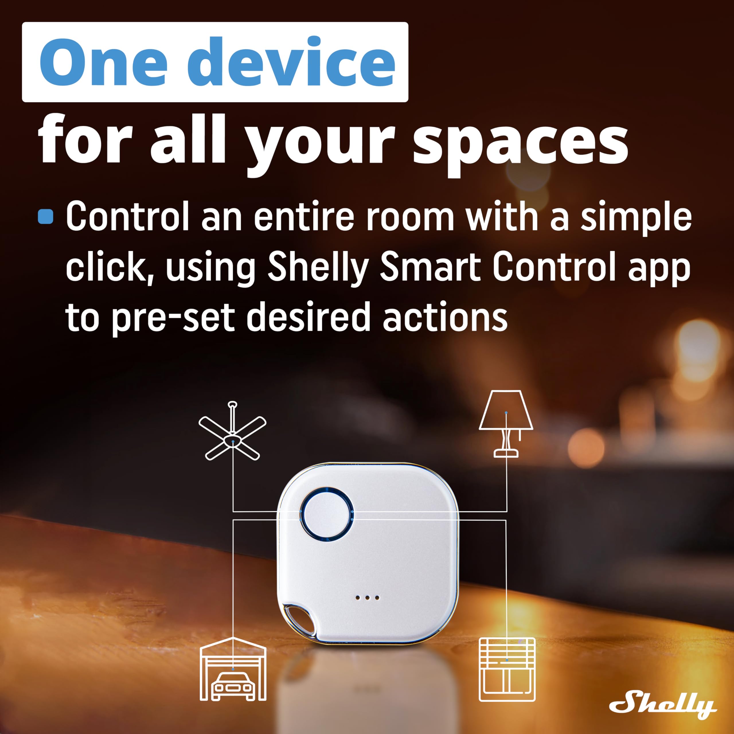 Shelly BLU Button1 White | Bluetooth-Operated Action and Scenes Activation Button | Home Automation | iOS Android App | No Hub Required | Long Battery Life | LED Indication | Buzzer | Broad Range