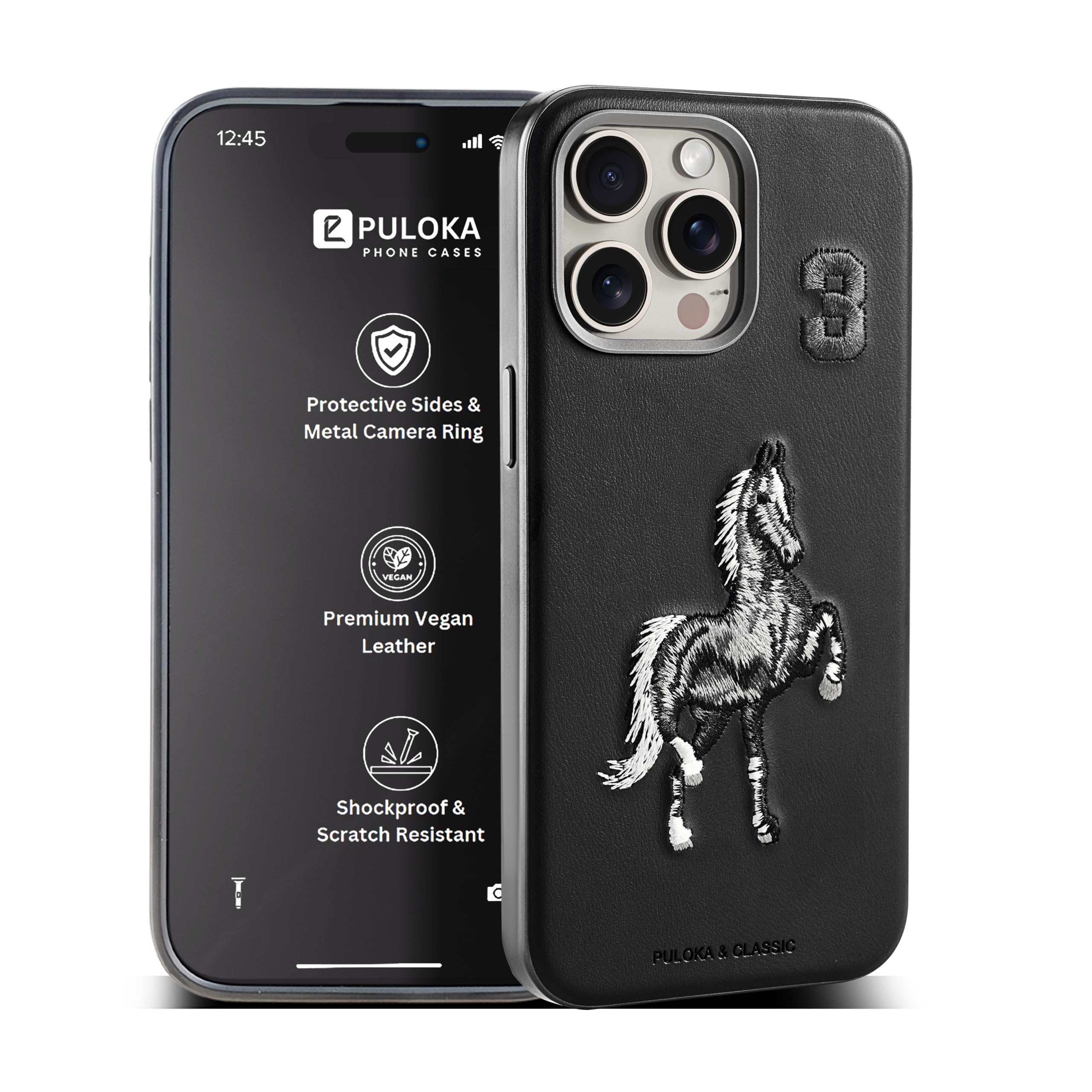 PULOKA - Mobile Cover for iPhone 15 PRO MAX - Horse Embroidery - Sleek & Stylish - Protective & Anti Scratch Phone Cover Vegan Leather Back Case - Men & Women- Santa Barbara Polo (Black) (B0D7M2TJHN) Amazon Price History, Amazon Price Tracker