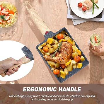 Tamagoyaki Pan Japanese Omelette Pan - Nonstick, Rectangle Egg Frying Pan with Spatula & Whisk, Wooden Handle, Dishwasher Safe, 19.6 x 16 x 4cm