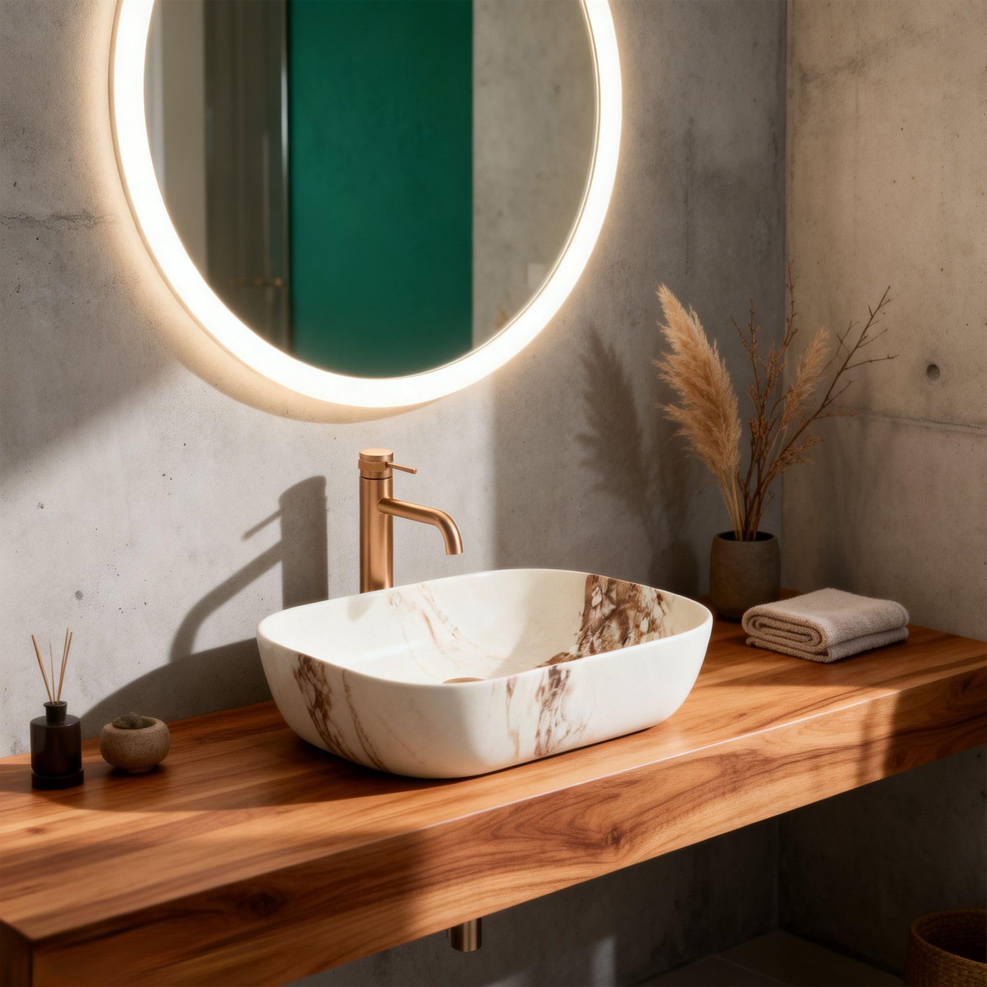 Lavabo Sobre Encimera Rea Belinda Marrone Matt Beige 46,5X33X13,5Cm