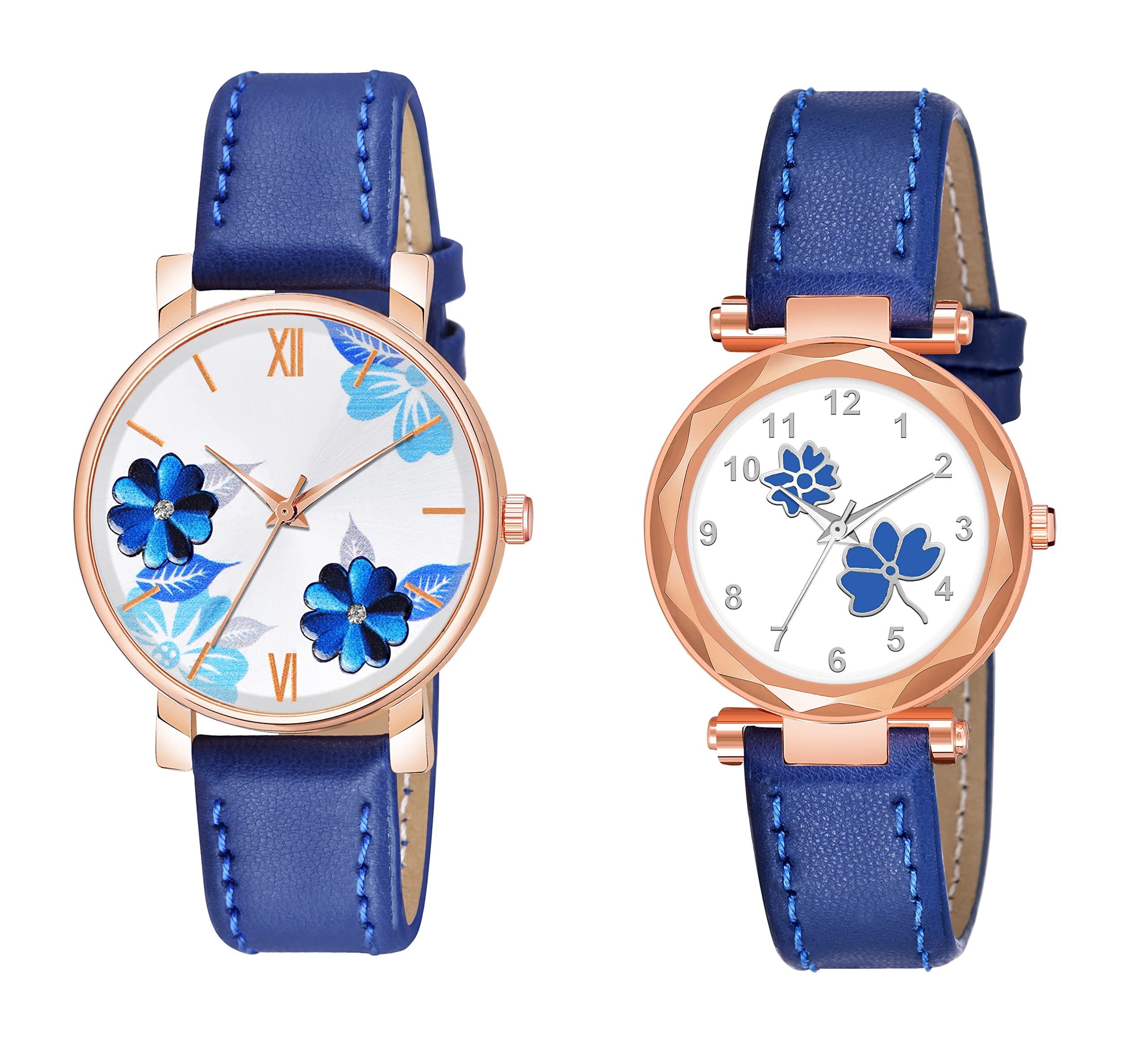 KIARVI GALLERY Analogue Pack of 2 Multicolored Flower Designer Leather Strap Womens and Girls Watch (Blue-F) (B0B4KJ81KG) Amazon Price History, Amazon Price Tracker
