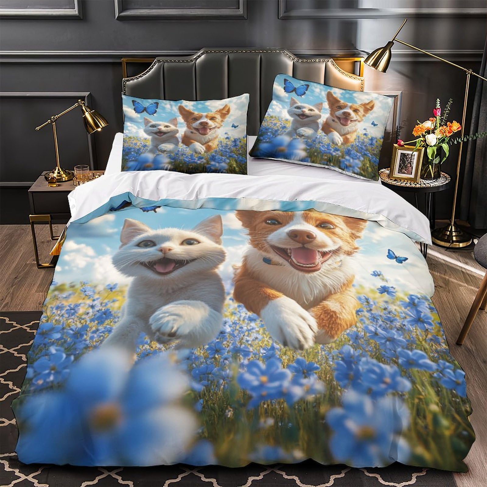 Housse de couette 3D facile à repasser pour lit fille Super King 260x220 animaux de compagnie
