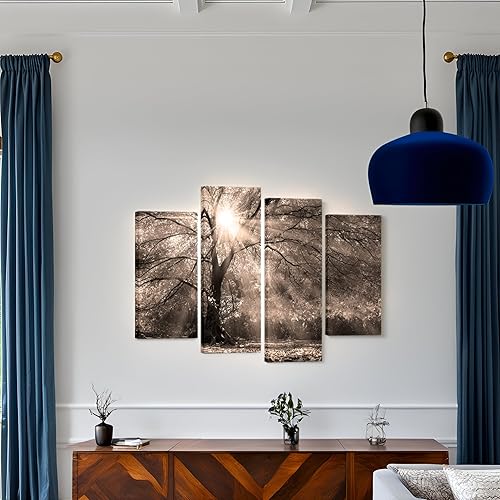 Miniatura 2 de LevvArts 4 piezas de arte de pared con árbol grande, sol, naturaleza, bosque, paisaje, pintura, vintage, sepia, impresiones fotográficas, obras de