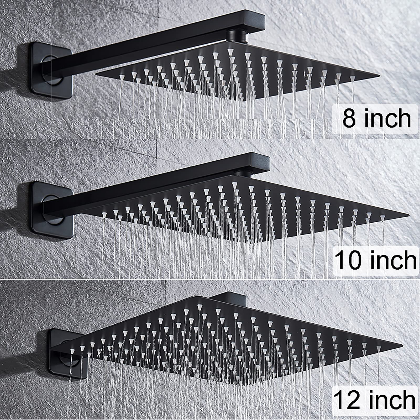 Sistema doccia termostatico con beccuccio for vasca a cascata Rubinetto for doccia nero Sistema for soffione doccia a pioggia quadrato montato a soffitto con set doccia a mano Set combinato for doccia