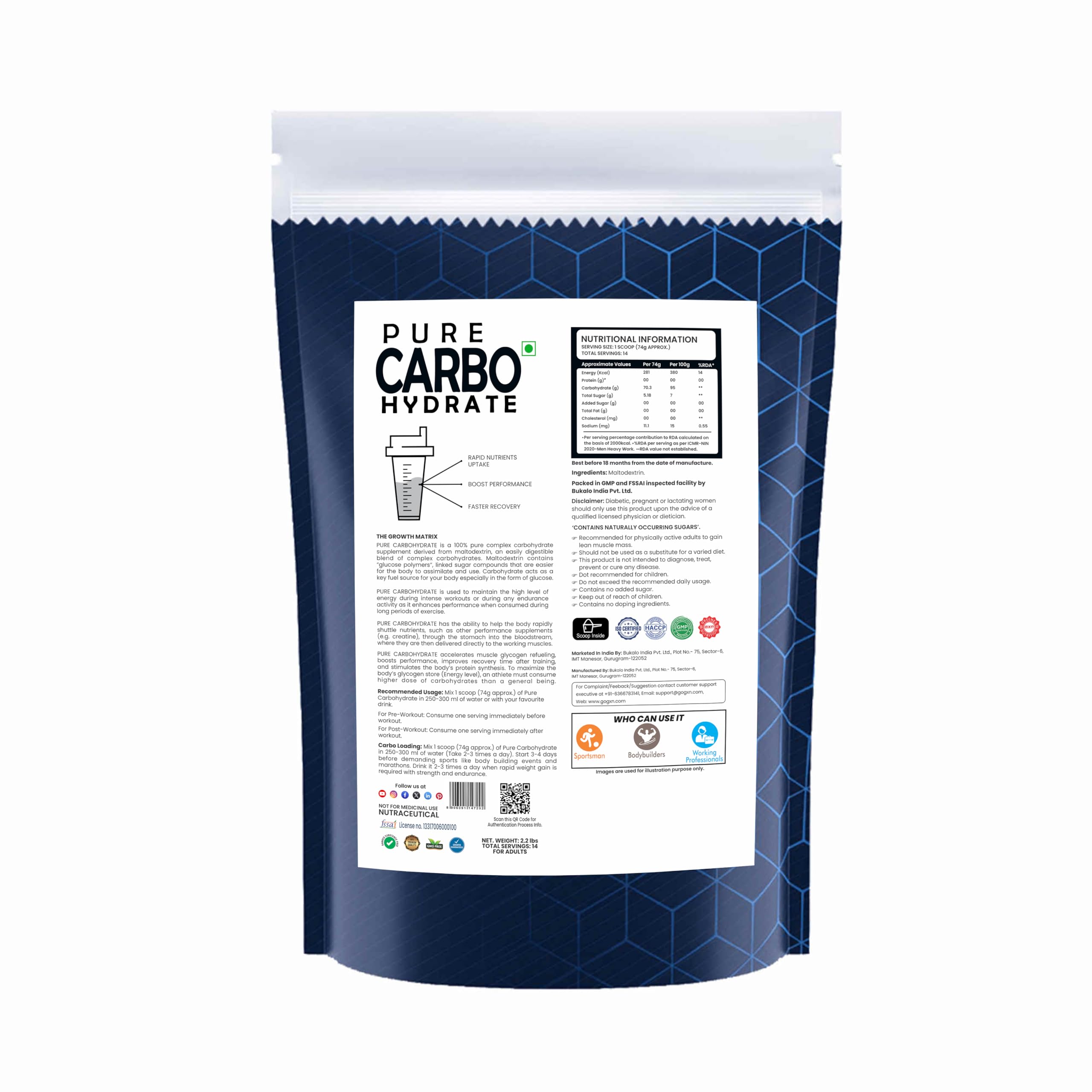 Greenex Nutrition (GXN) Pure Carbo hydrate Sugar Free Mass gainer/weight gainer, 2.2 Lbs Unflavoured (1kg) — Amazon image 5