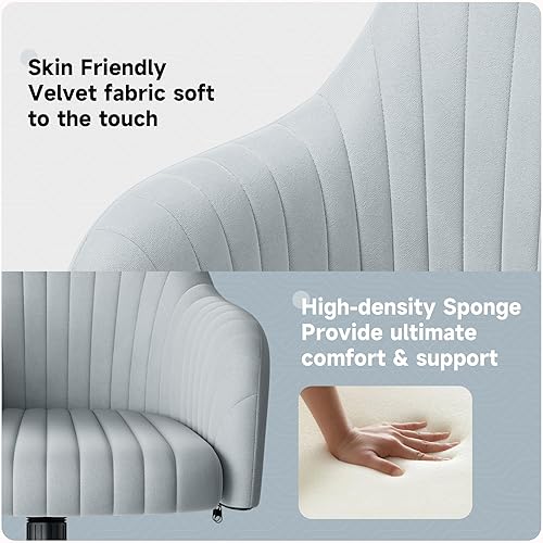 Miniatura 4 de Warmiehomy Silla moderna de oficina en casa con ruedas con respaldo medio tapizado de terciopelo para computadora para espacio pequeño, sala de