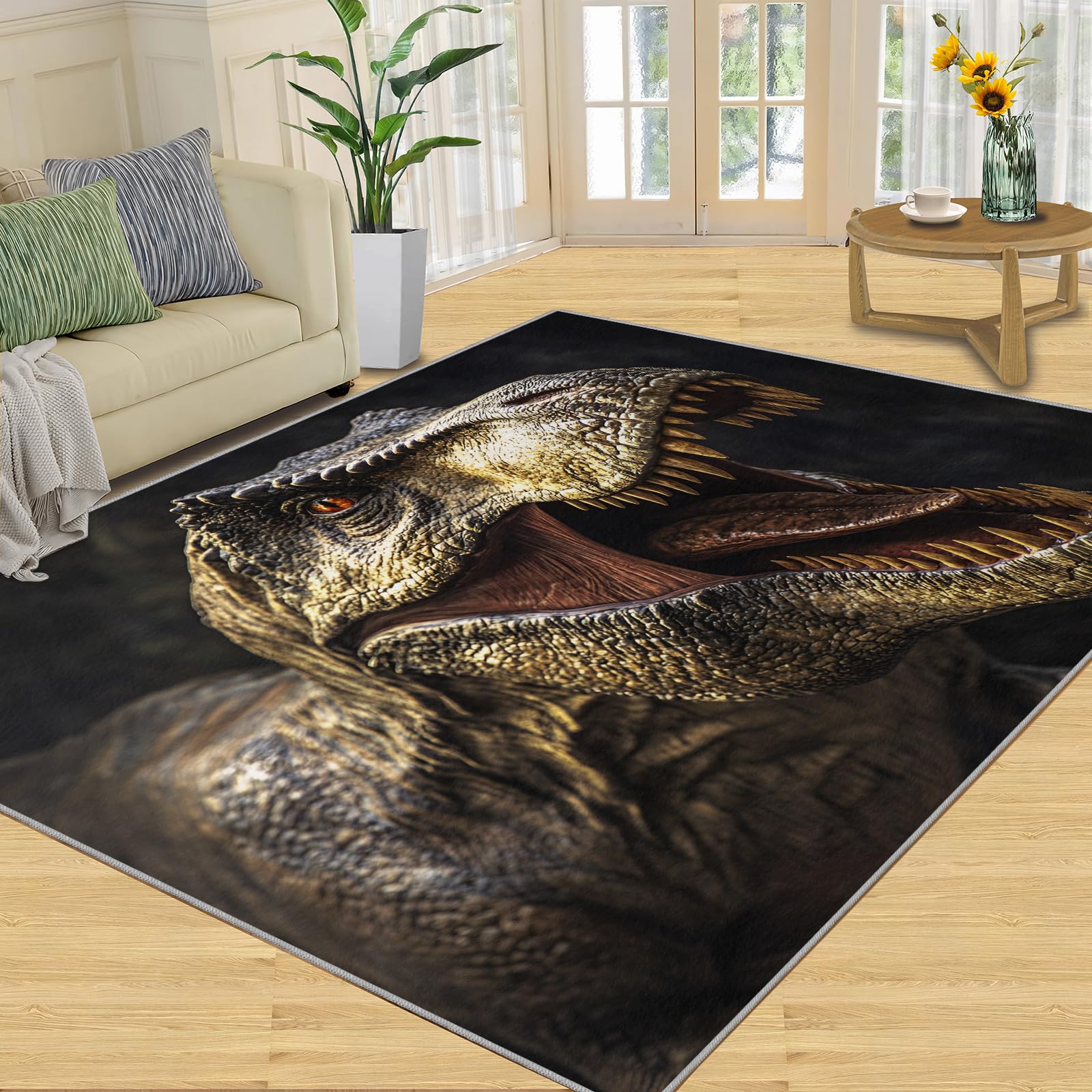 Dinosaurier Teppich Wohnzimmer Tier Teppich für Schlafzimmer 70 x 140 cm, Dinosaurier Kurzflor Dekoration Teppiche Weicher Waschbarer Antirutsch