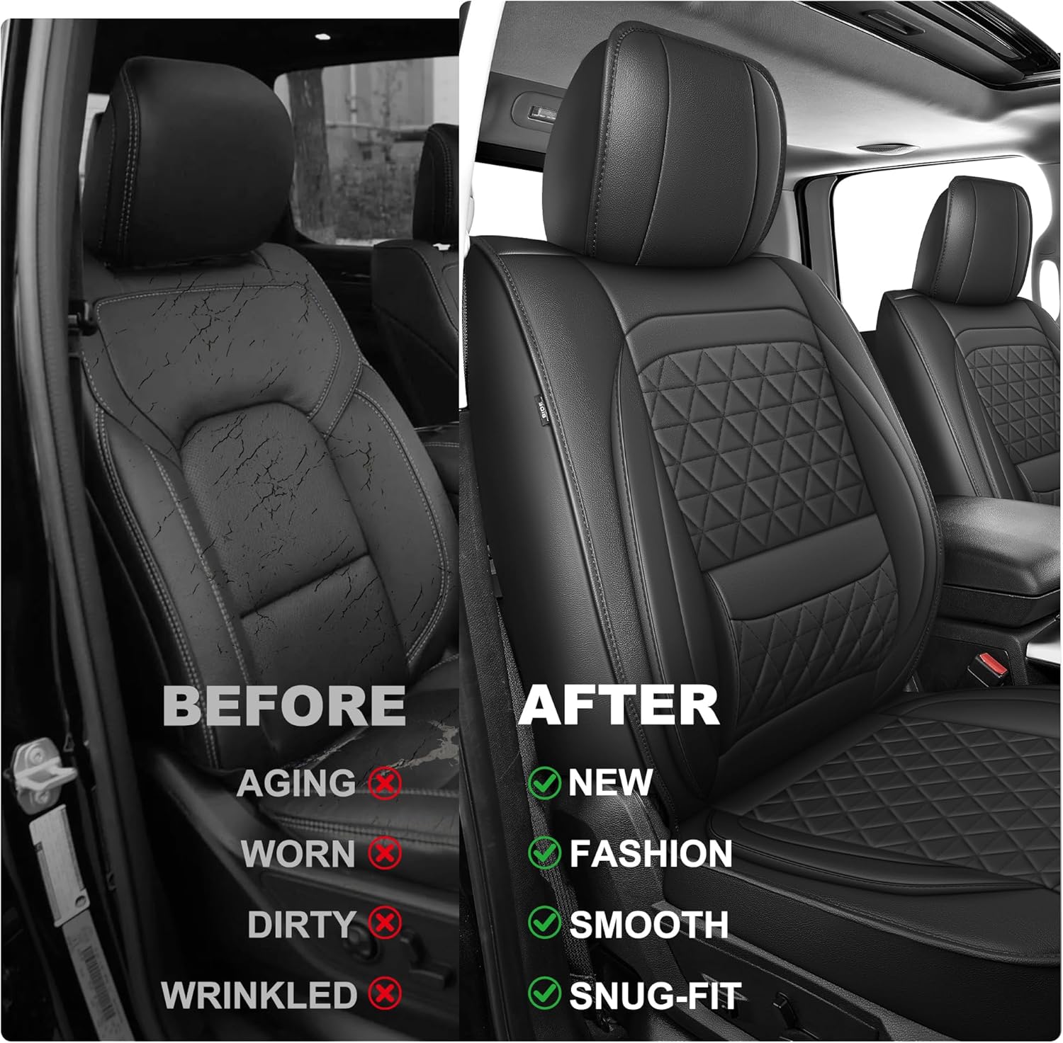for Dodge Ram 1500 2012-2024 2025 2026 Seat Covers & Ram 2500 3500 2012-2026 Seat Cushion Cover with Waterproof LeatherFull Set(Curved Bench,Black)