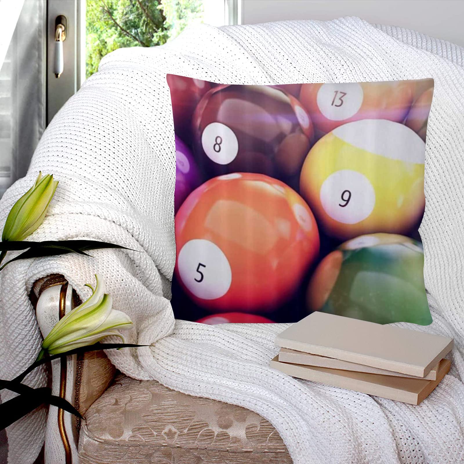 Moppro Stil6 Cushion Covers 45X45 Cm, Polyester Square Throw Pillow Cases,Billiard Pool Balls Sunshine, Cushion Cover For Sofa Couch Bedroom With Invisible Zipper, 18X18 Inches