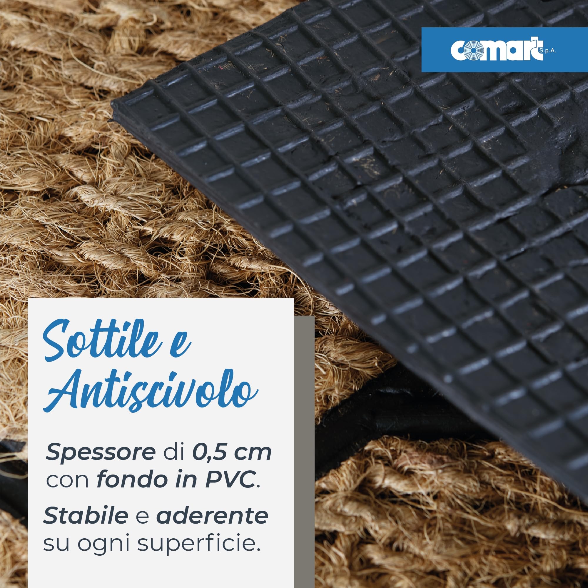Comart - Zerbino Capitol - 40x60 cm - Zerbino in Cocco con Disegni in Gomma - Tappeto per Ingresso Esterno e Interno - Fondo Antiscivolo Gommato - Facile da Pulire - Rettangolare - Design Cuore