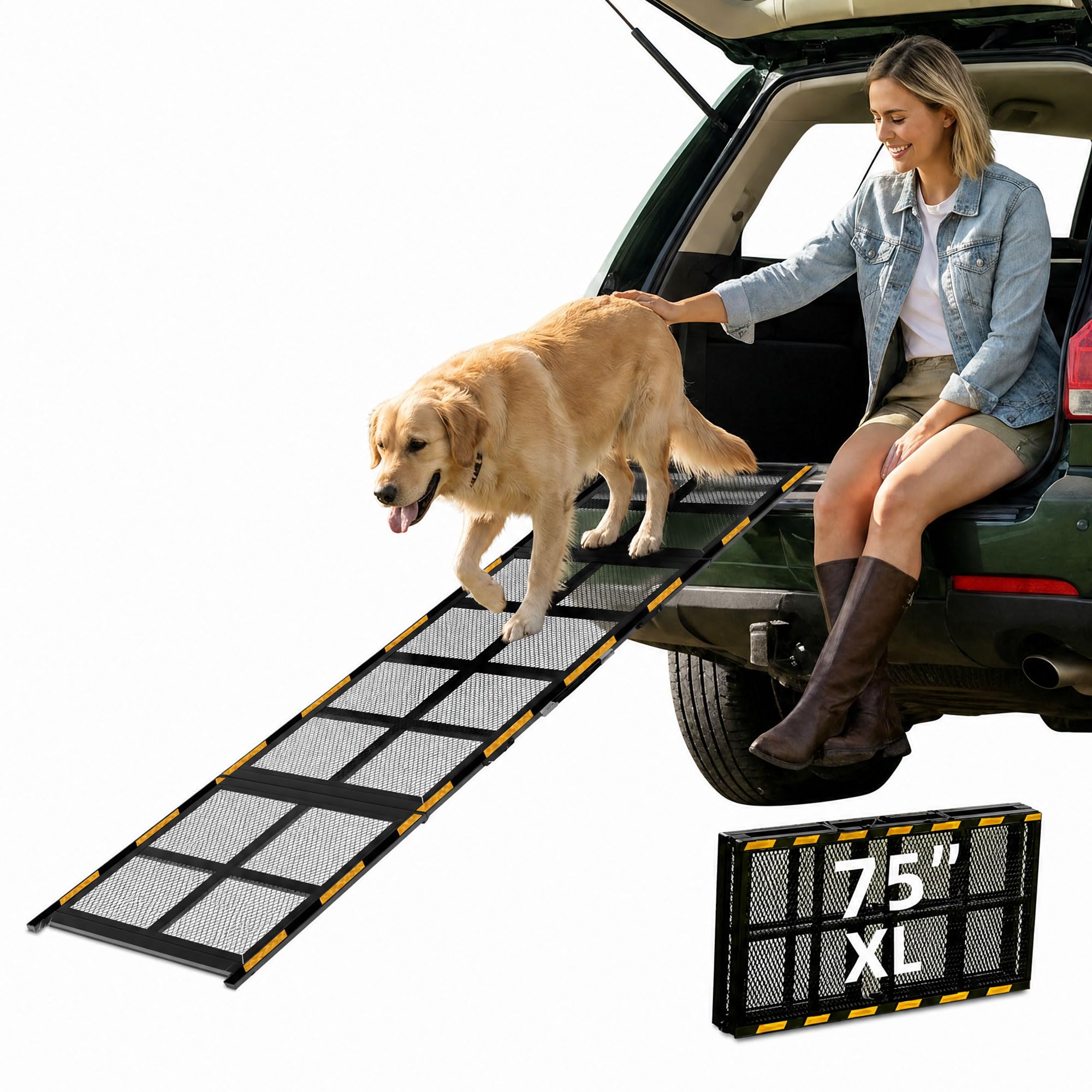 Rampa ancha para perros para automóvil, 190 cm de largo, rampa plegable para mascotas al aire libre para perros grandes, rampa antideslizante para automóvil, camión, SUV, RV