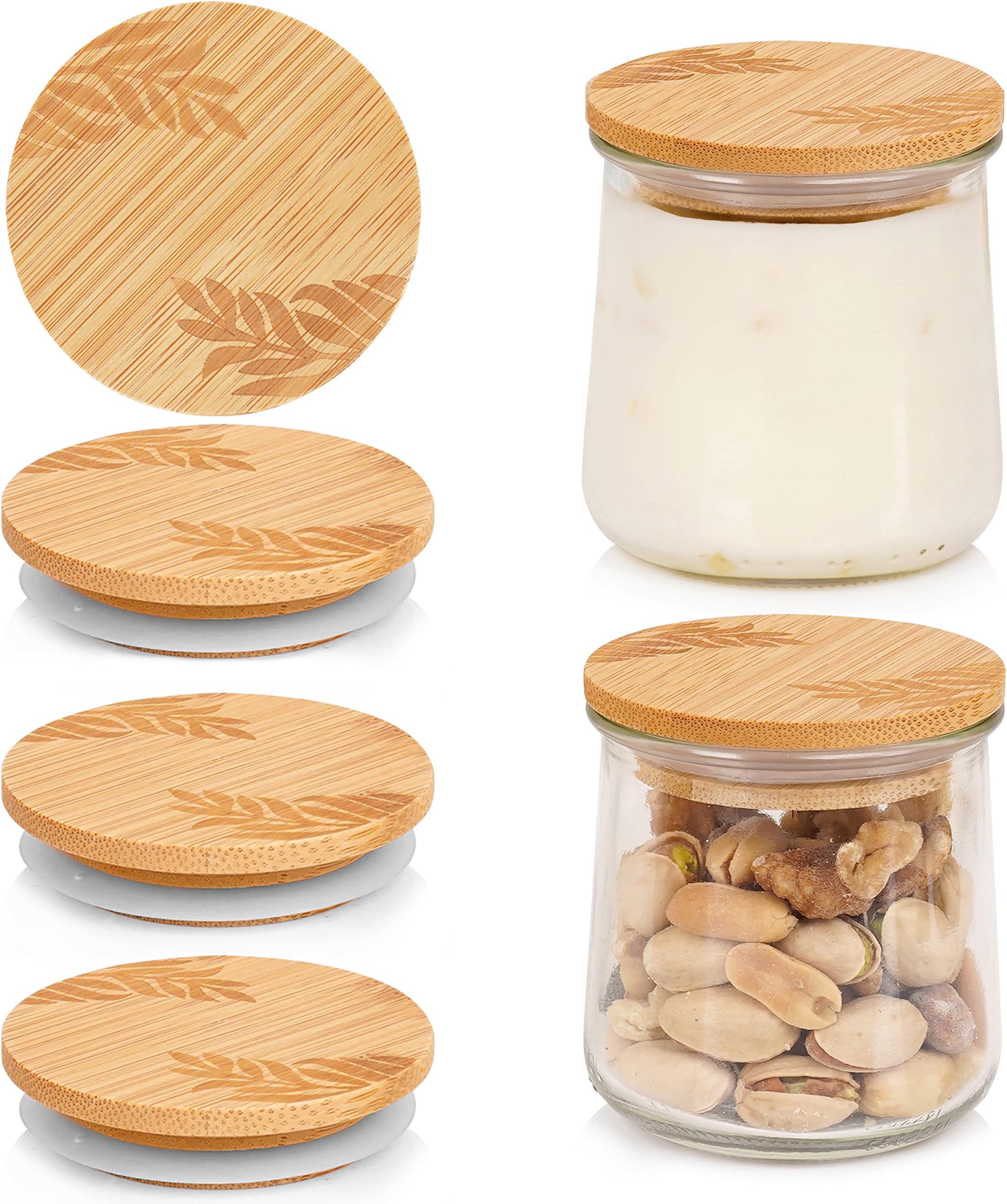 24 Pack Reusable Bamboo Wooden Lids With Sili