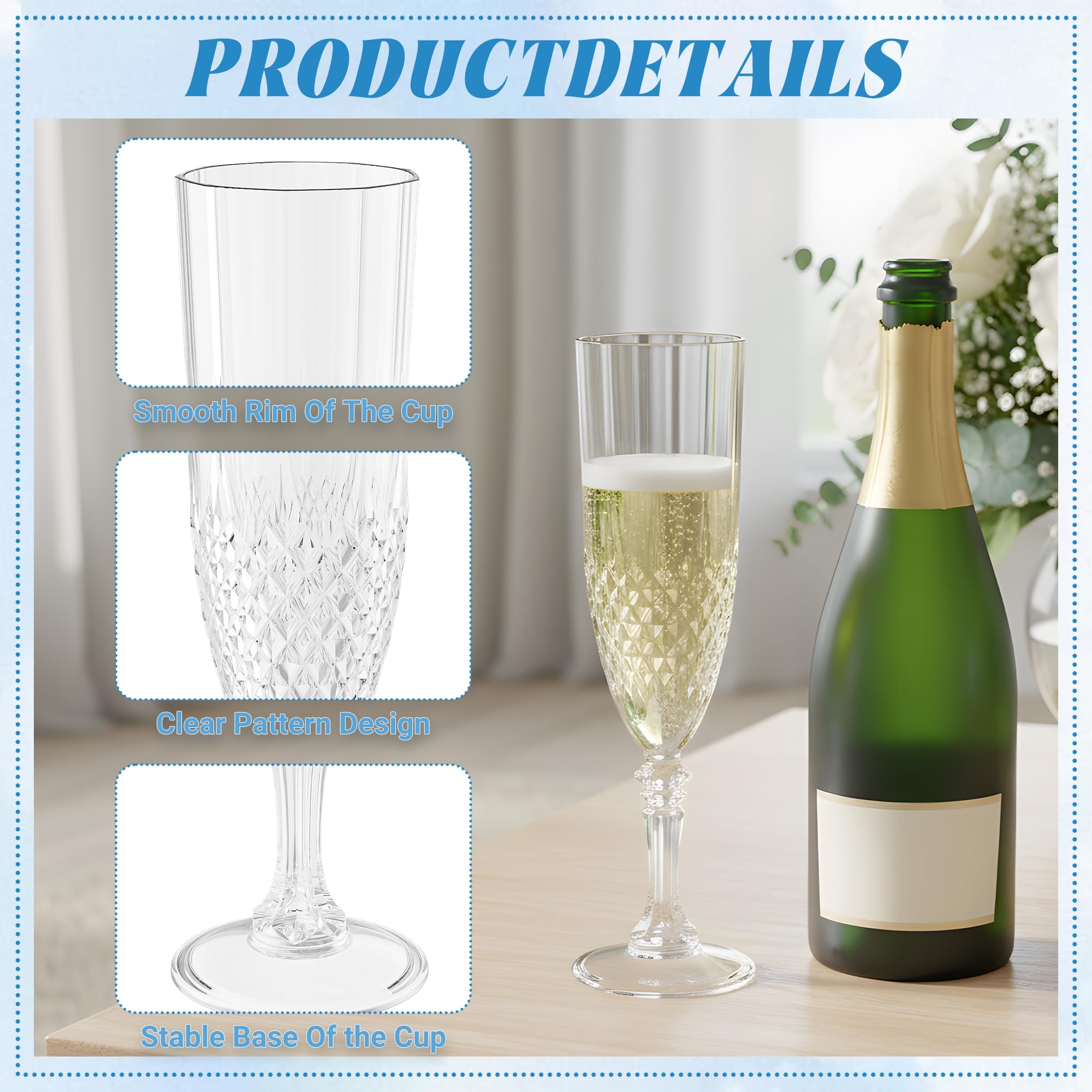 Paquete de 24 copas de champán de plástico, copas de champán reutilizables transparentes