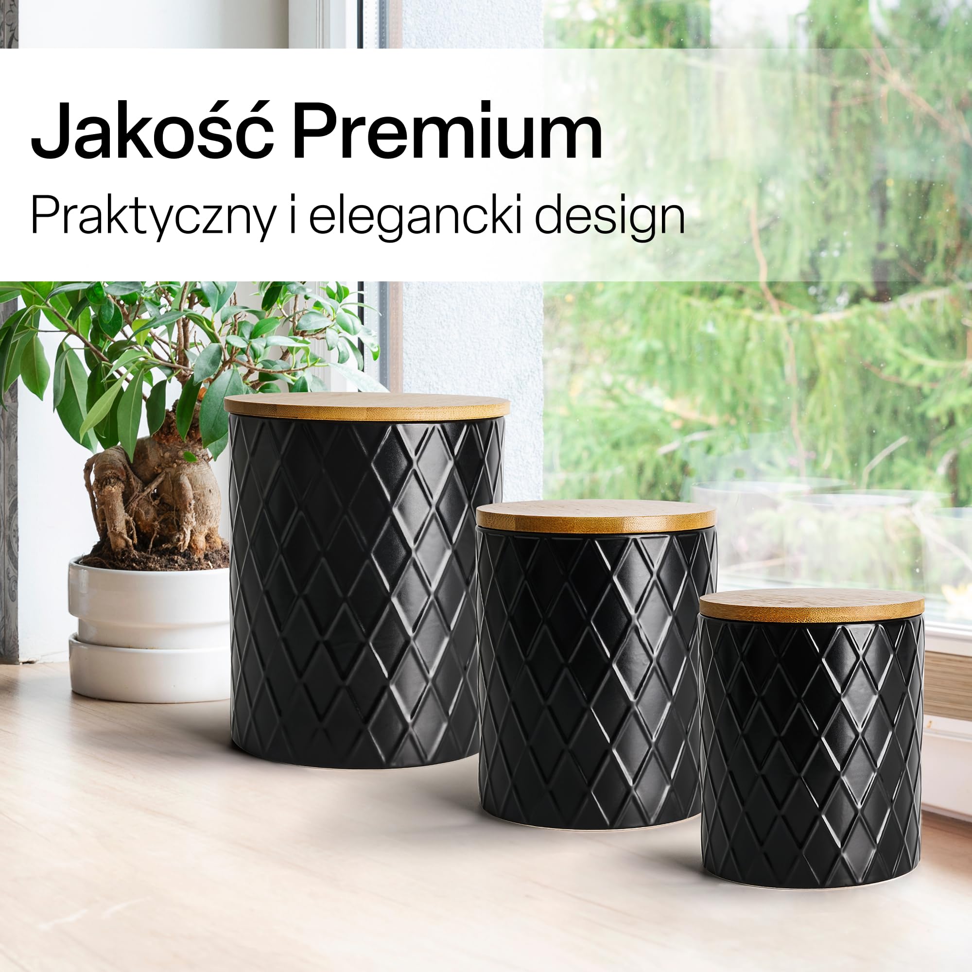 MIAMIO - Zestaw 6 ceramicznych pojemników kuchennych - Palmanova (Czarny)