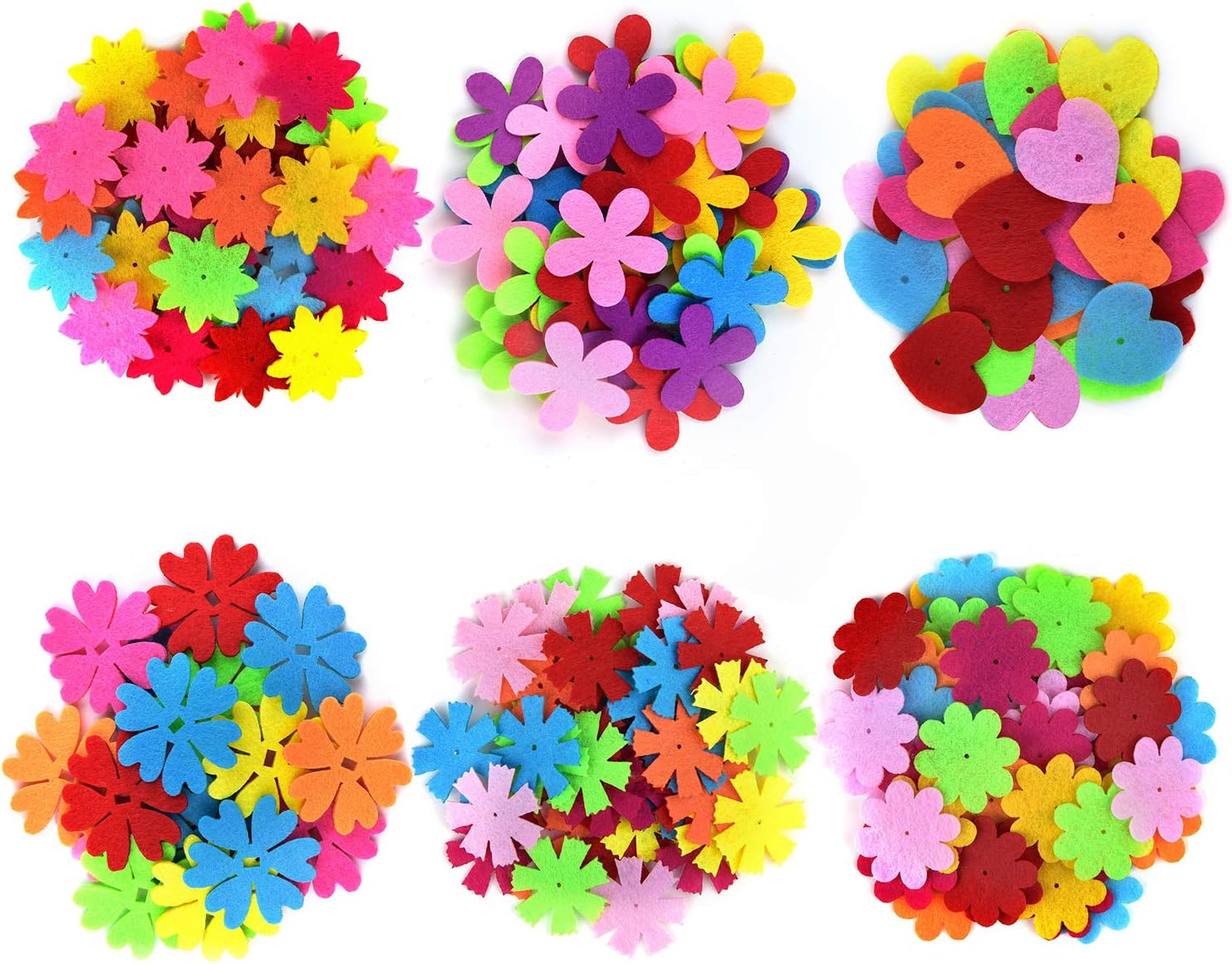 Coopay 250 Pieces 6 Styles Felt Flowers Fabric Flower Embellishments Assorted Colors for DIY Crafts